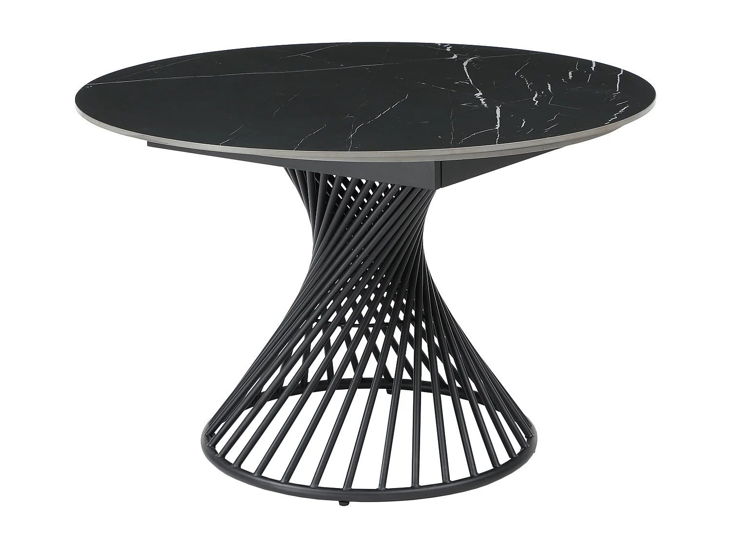 Mesa de jantar extensível 4 a 8 lugares em cerâmica e metal efeito mármore preto - CASTINA