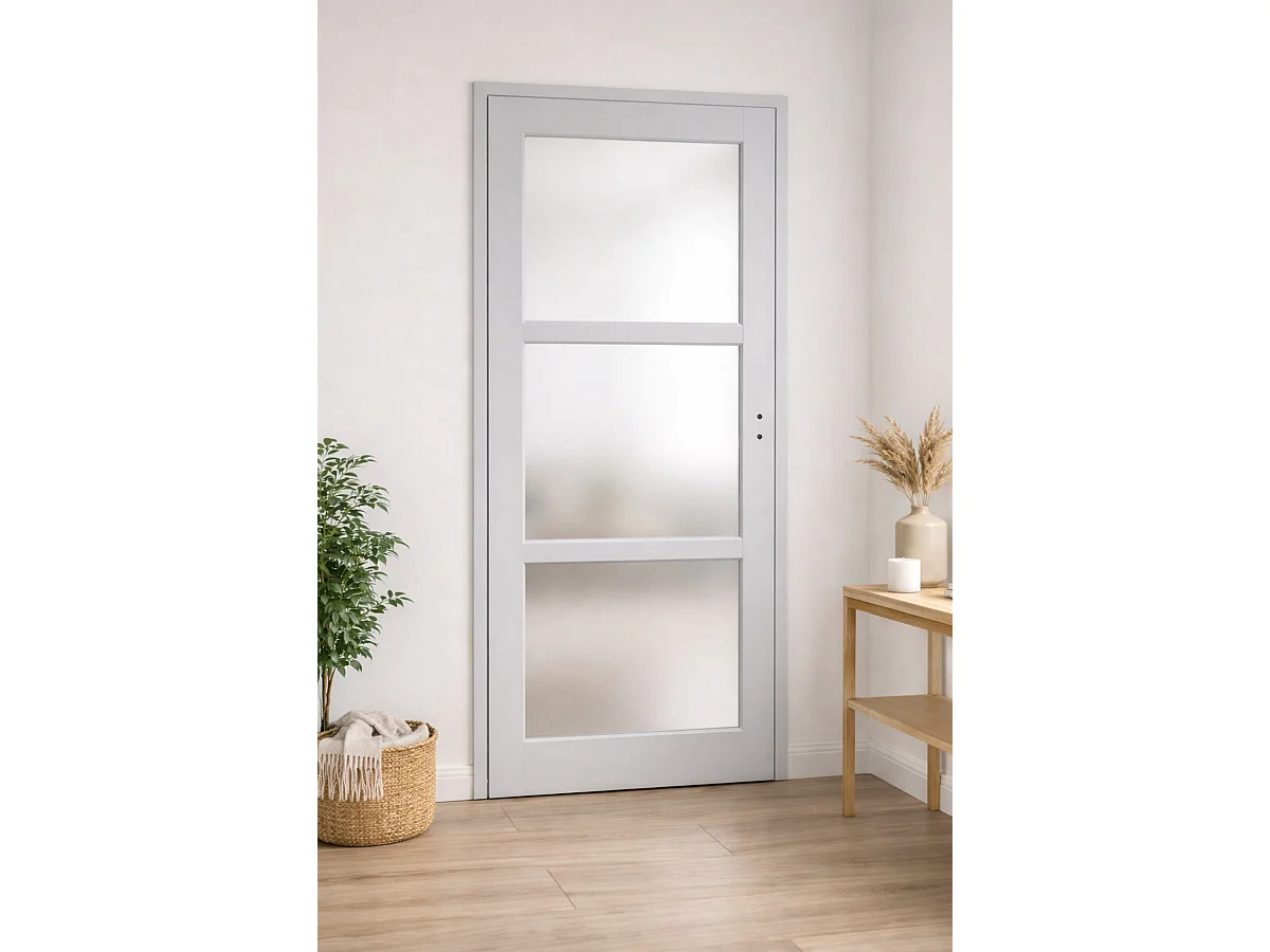 Bloc Porte Greyria Gris Clair Vitrée H204 X L73 Cm Côte Tableau P.gauche Gd Menuiseries