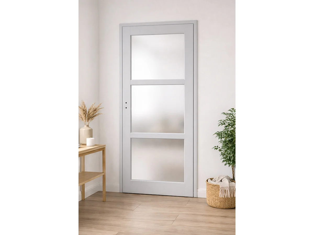 Bloc Porte Greyria Gris Clair Vitrée H204 X L73 Cm Côte Tableau P.droite Gd Menuiseries