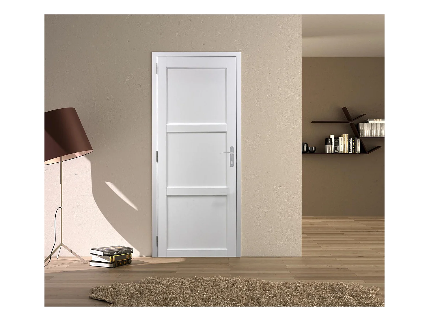 Bloc Porte Korya Blanc 3 Panneaux H204 X L73 Poussant Droite Cotes Tableau Gd Menuiseries