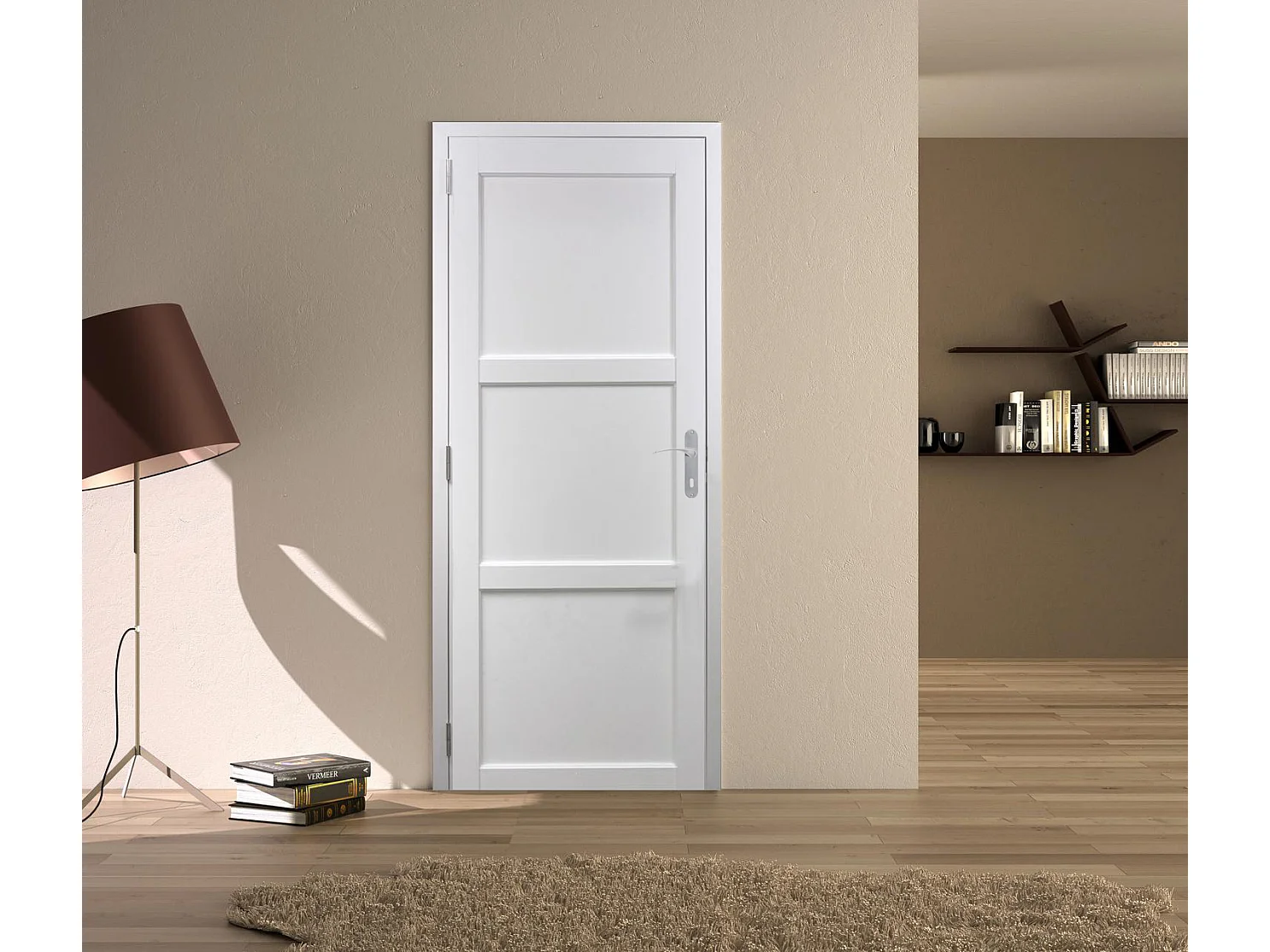 Bloque de Puerta Korya Blanco 3 paneles H204 x L73 Empujando Derecha Dimensiones Tabla