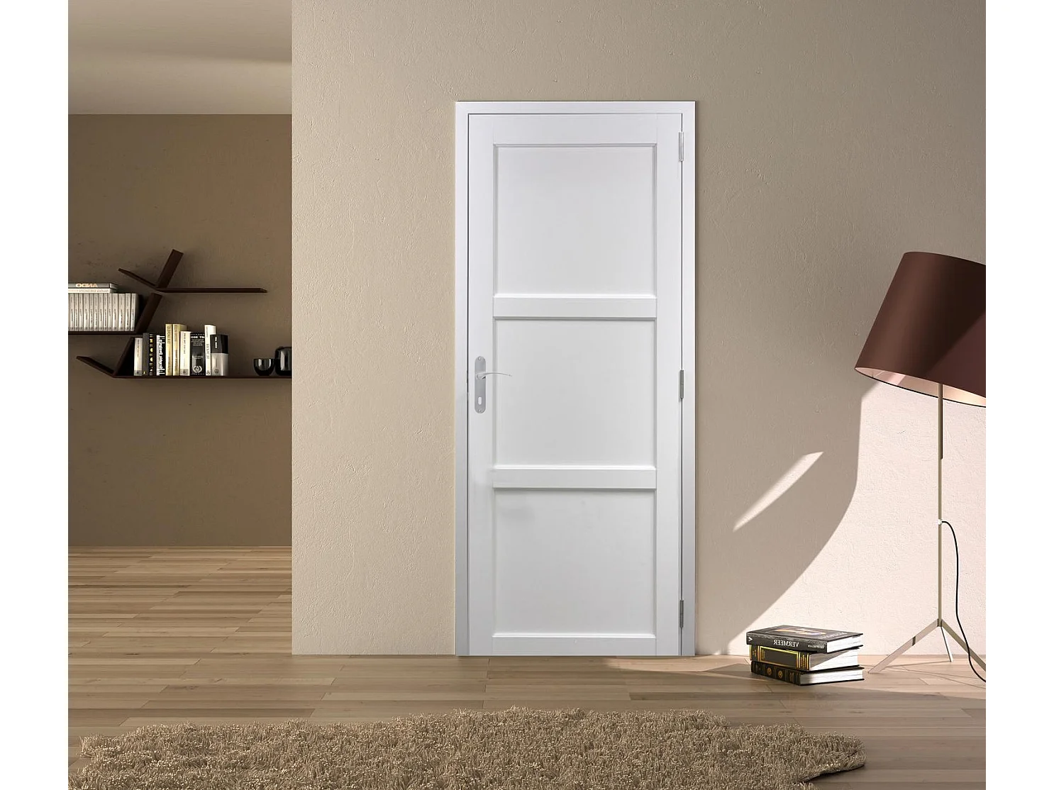 Bloc Porte Korya Blanc 3 Panneaux H204 X L73 Poussant Gauche Cotes Tableau Gd Menuiseries