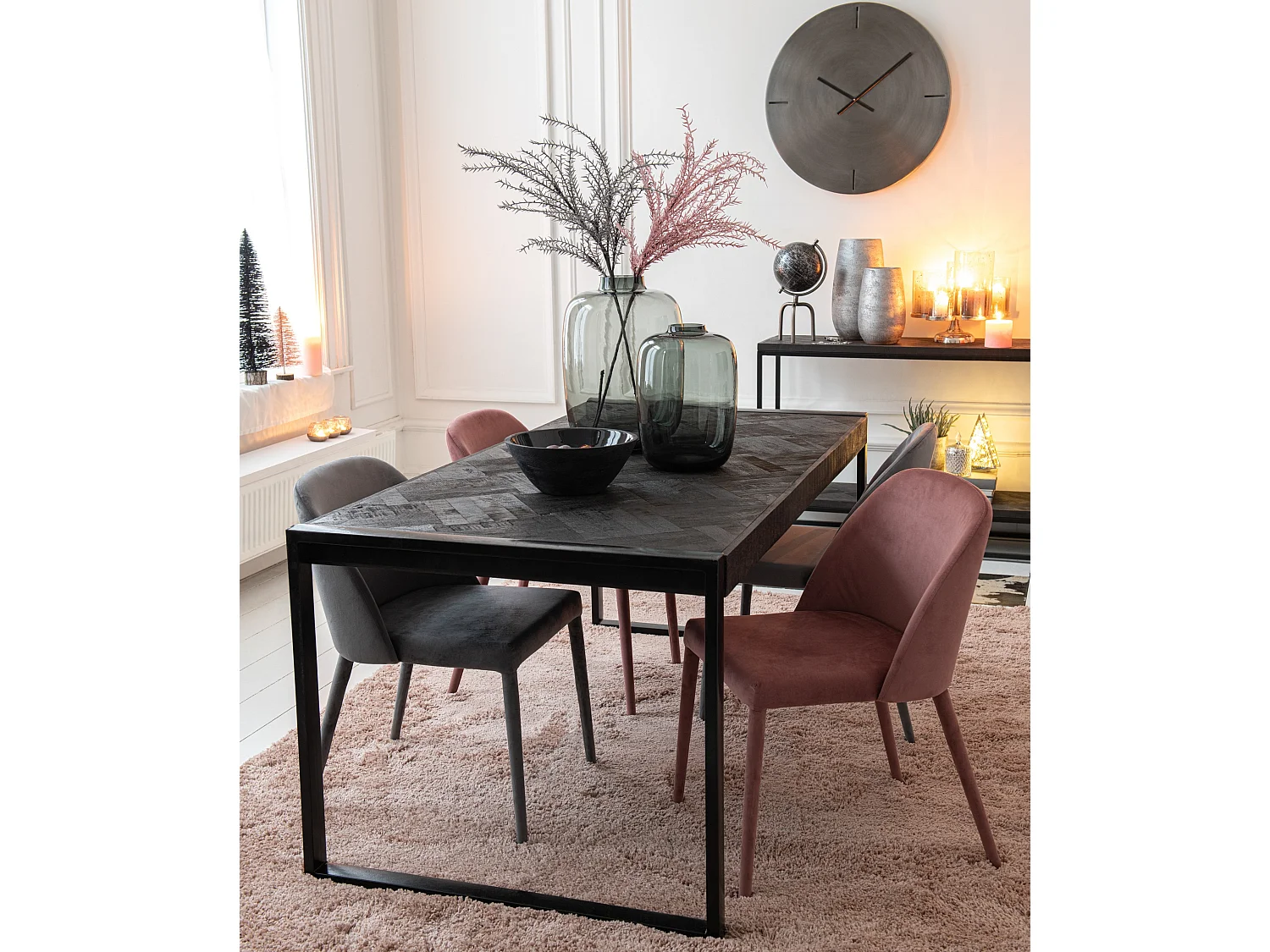 Cassie antiek roze metalen stoel L 58 cm