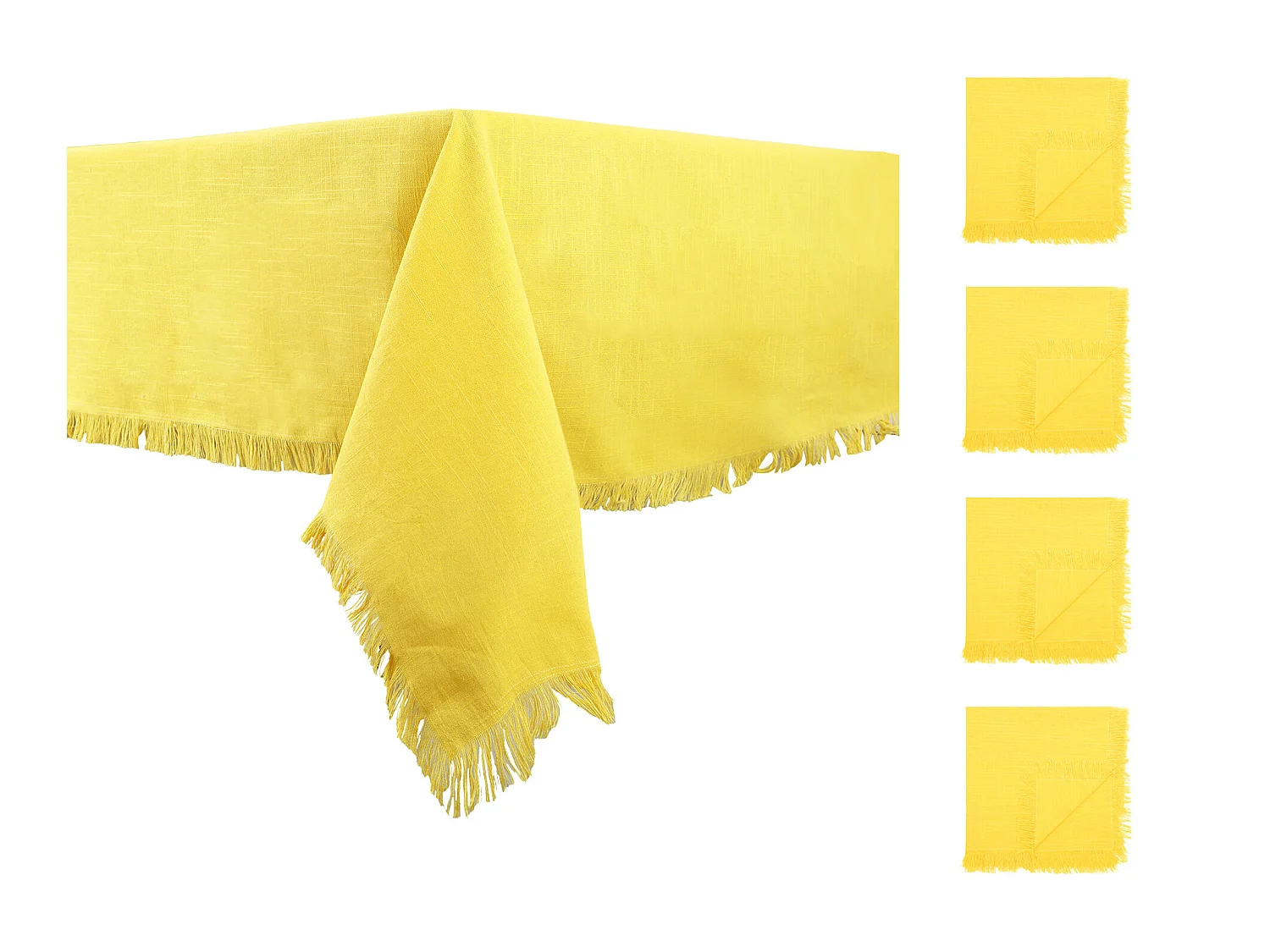 Set tovaglia + 4 tovagliette con frange - Cotone - Giallo - 140 x 240 cm - POLA