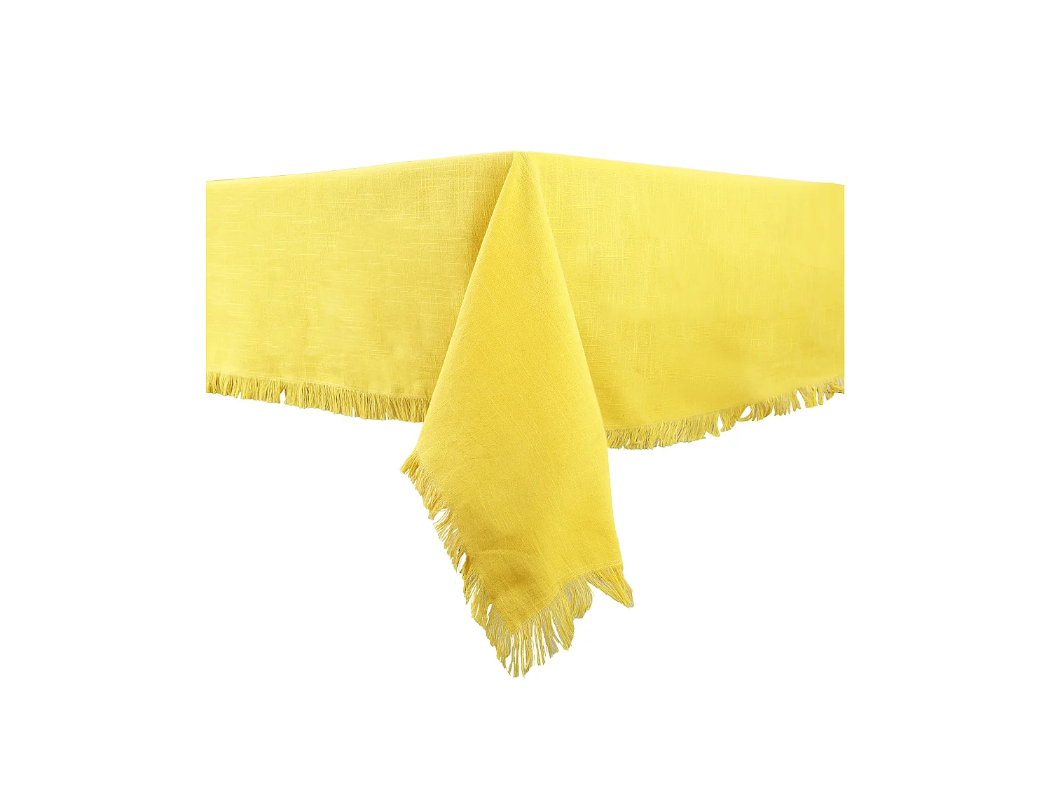 Set Tischdecke + 4 Fransen-Servietten - Baumwolle - Gelb - 140 x 240 cm - POLA
