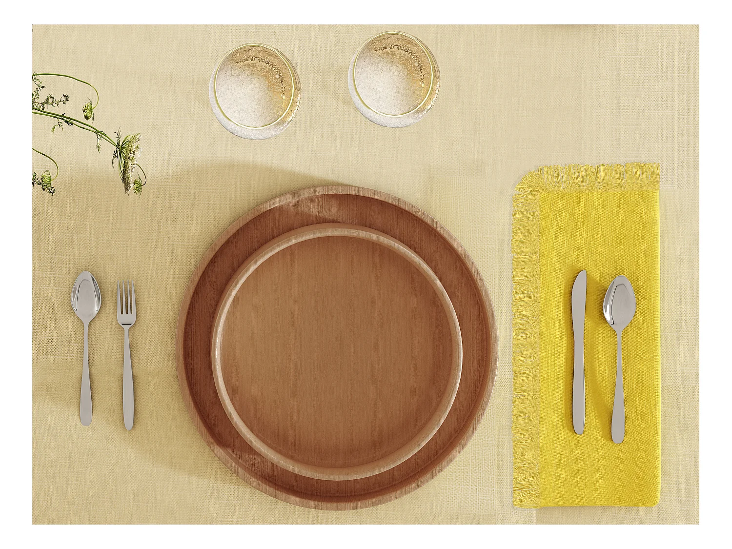 Set Tischdecke + 4 Fransen-Servietten - Baumwolle - Gelb - 140 x 240 cm - POLA