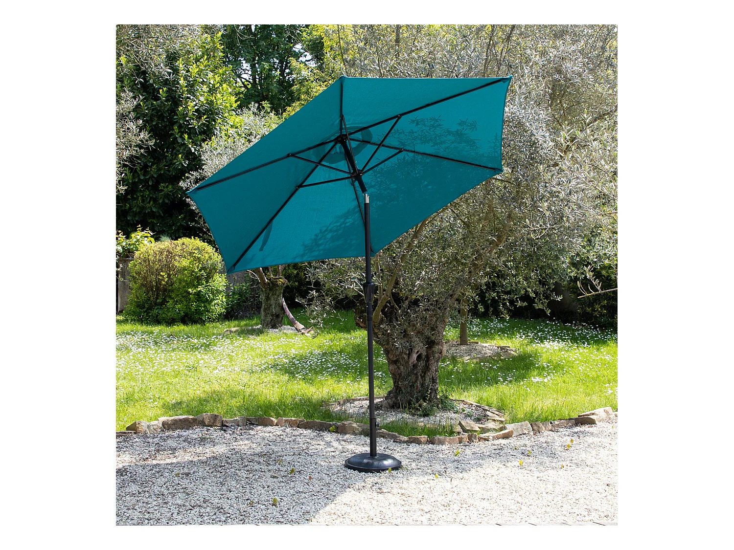Parasol droit HAPUNA rond 2,70m de diamètre bleu - HAPPY GARDEN