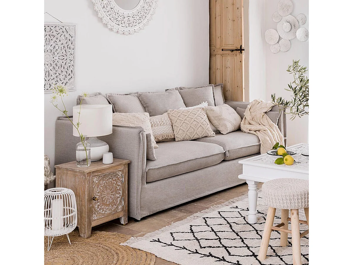 Canapé Lin 3 Places "Odilon" 210cm Beige