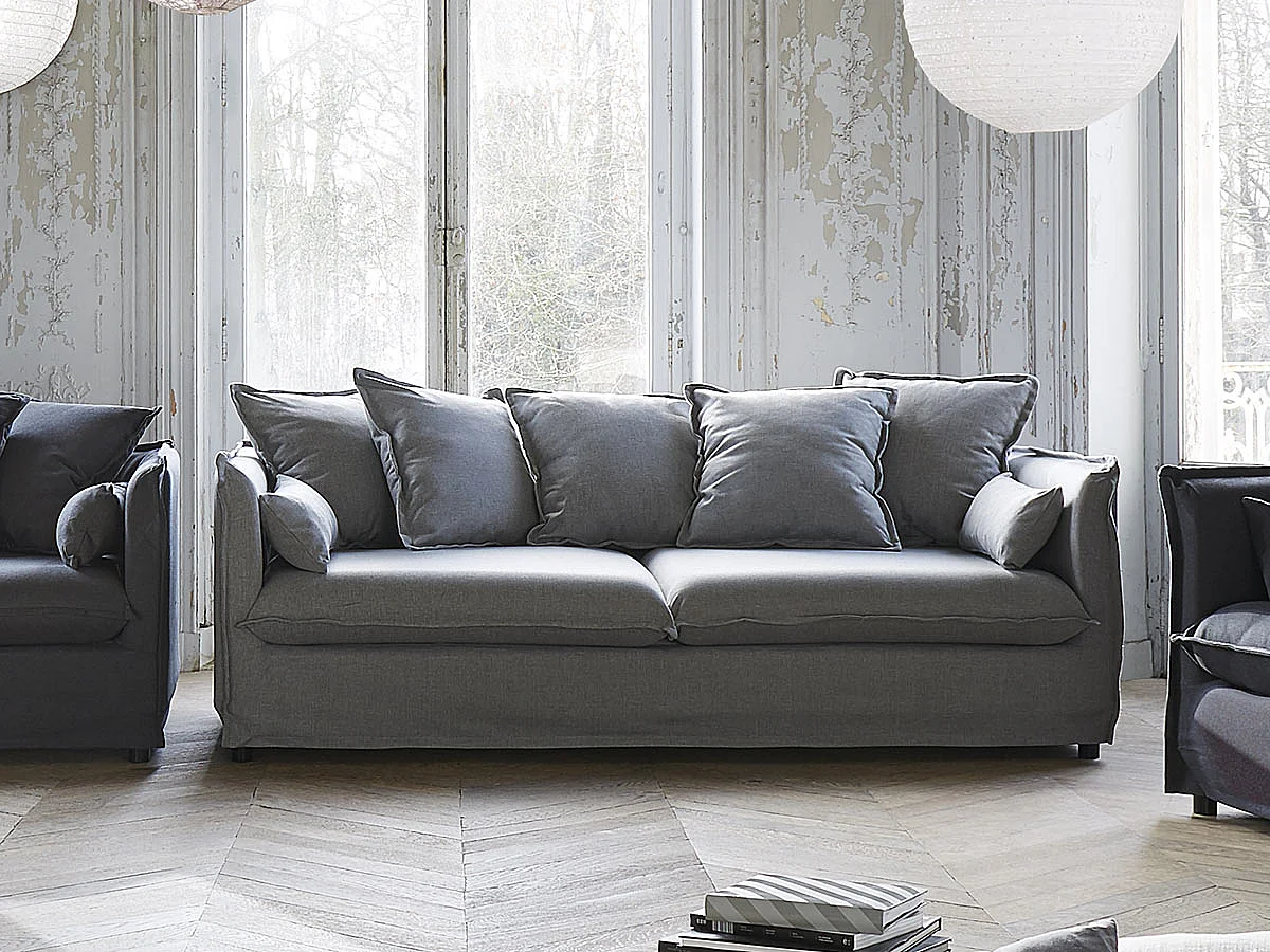 Canapé Lin 3 Places "Odilon" 210cm Gris Clair