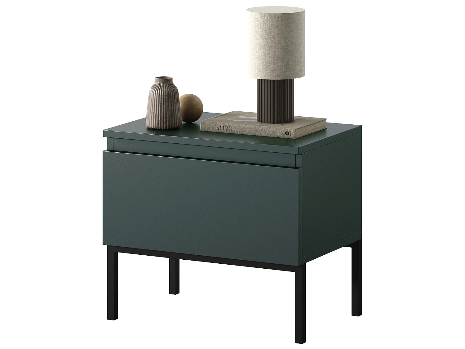Nachttisch, Dunkelgrün mit Metallbeinen - Bemmi