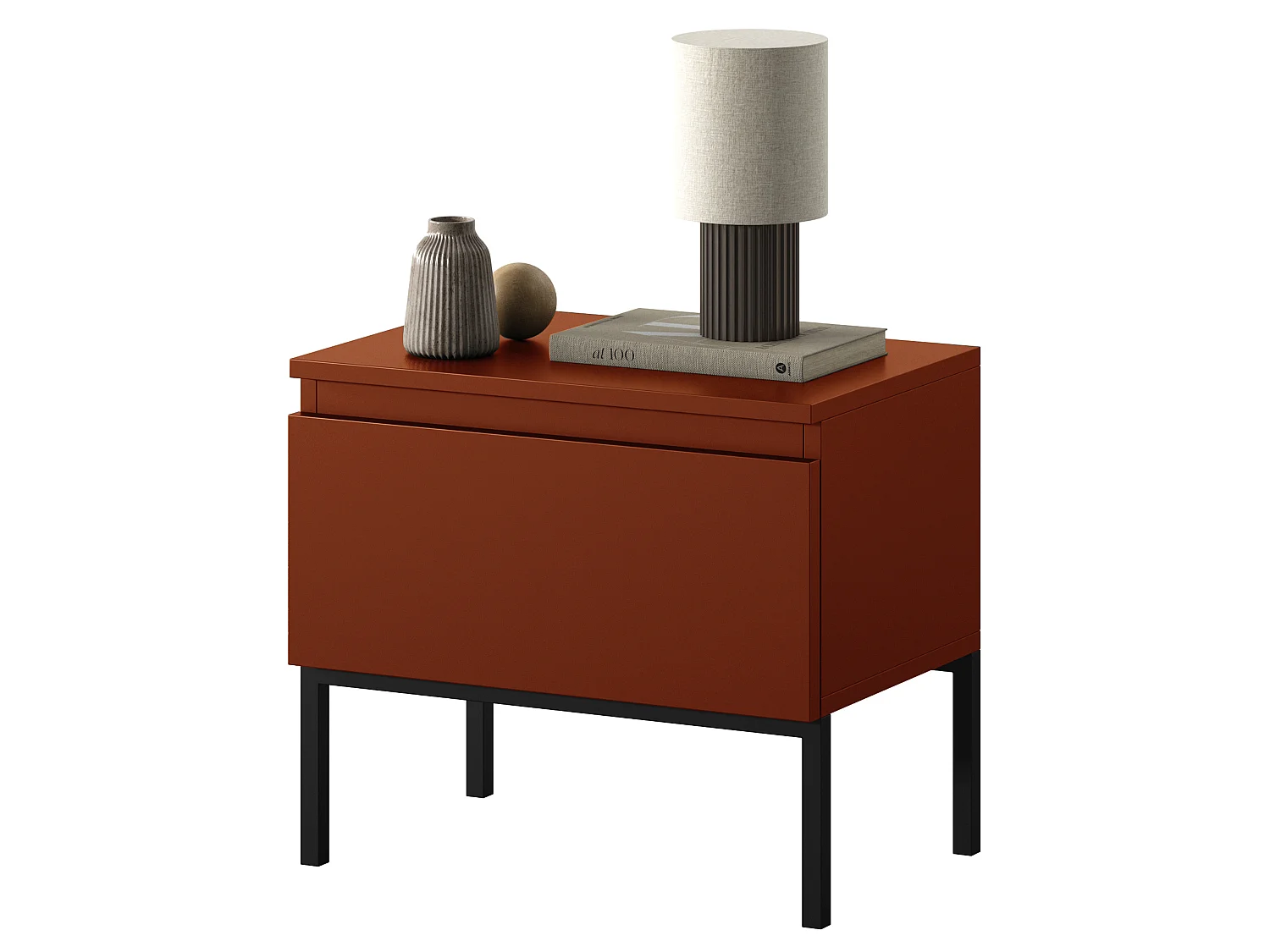 Nachttisch, Ziegelrot mit Metallbeinen - Bemmi