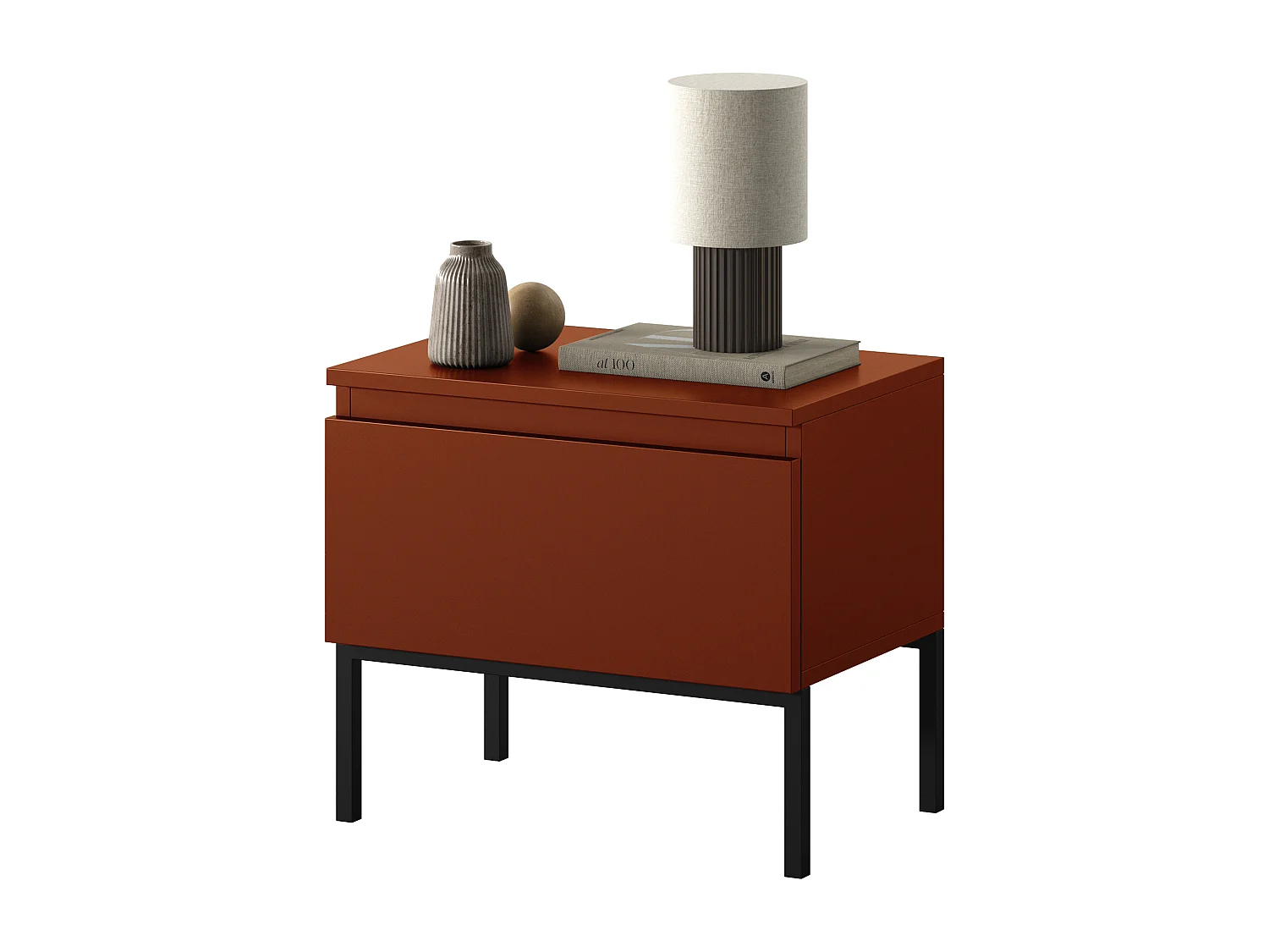 Nachttisch, Ziegelrot mit Metallbeinen - Bemmi