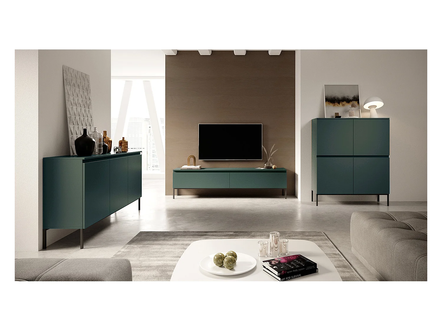 Meuble TV - 150 cm - Vert foncé - Bemmi