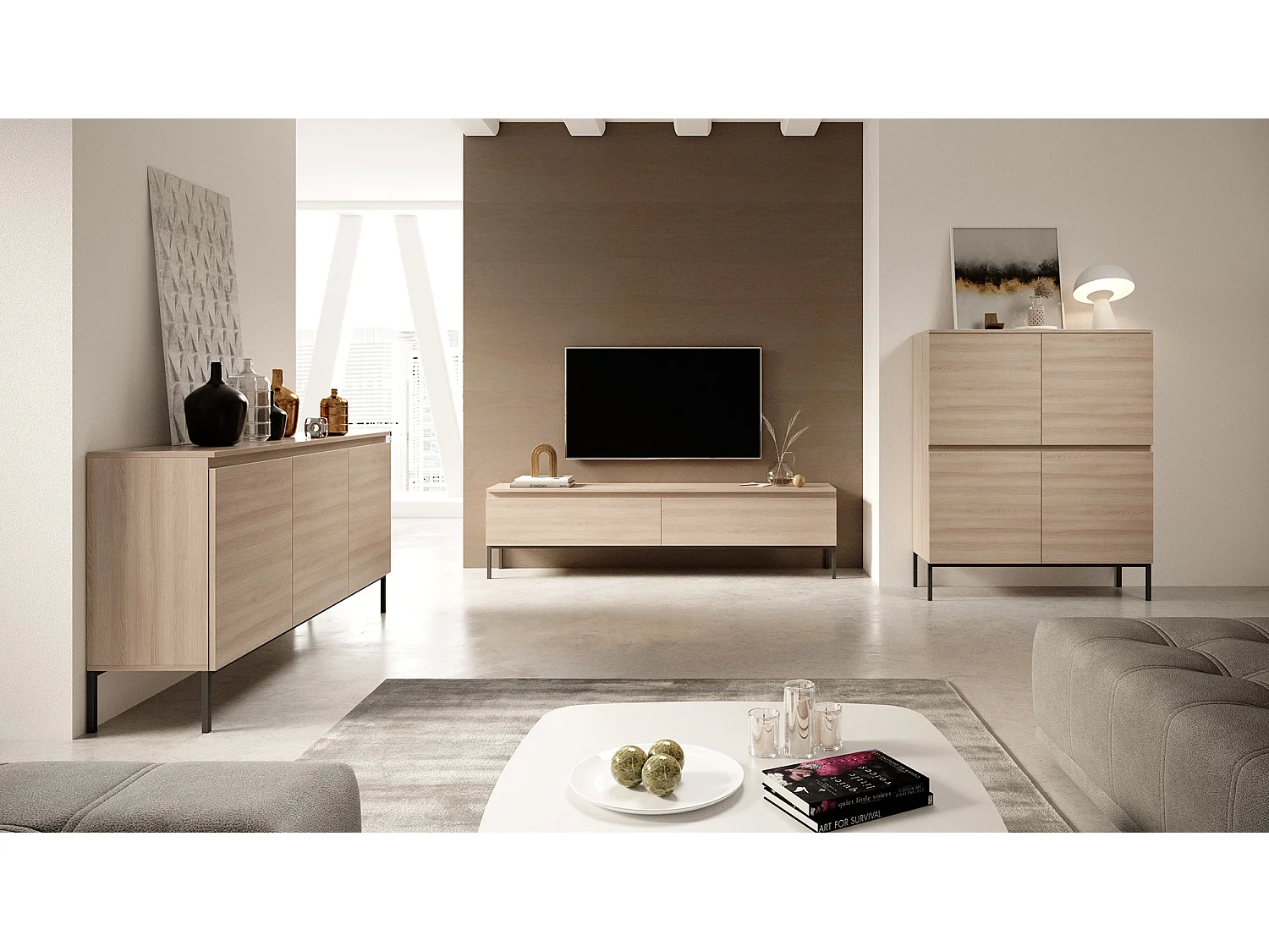 TV-Lowboard 150 cm, Lindberg Eiche mit Metallbeinen - Bemmi