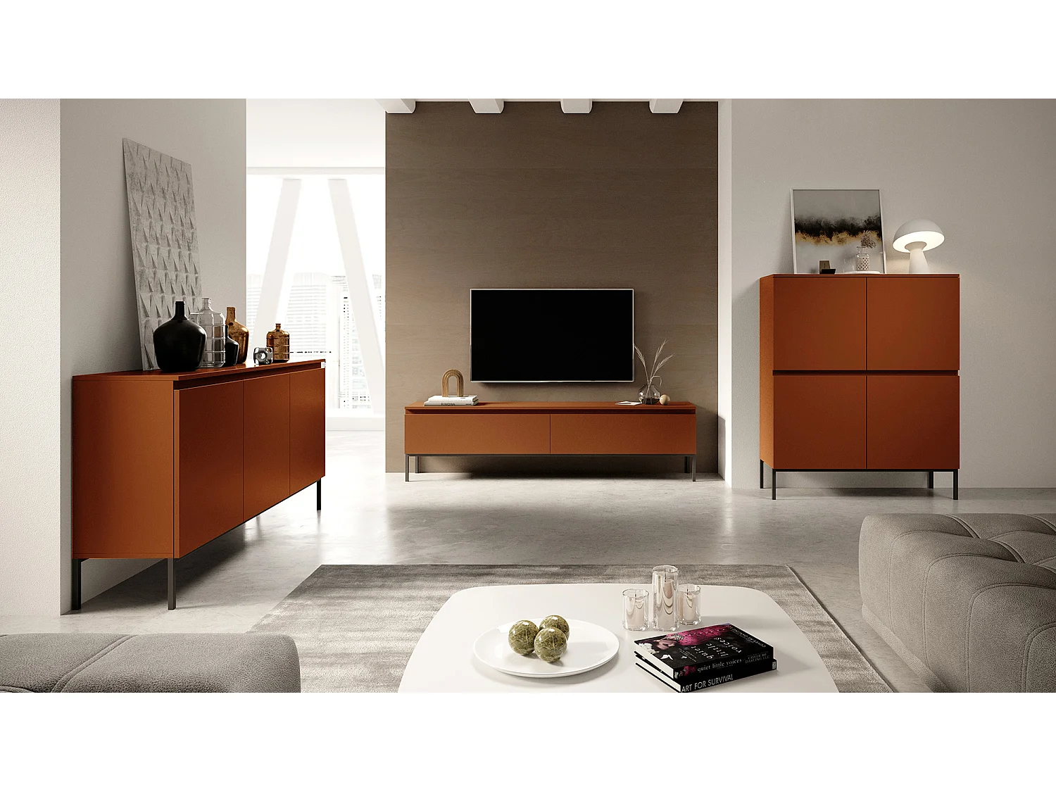 Meuble TV - 175 cm - Rouge brique - Bemmi