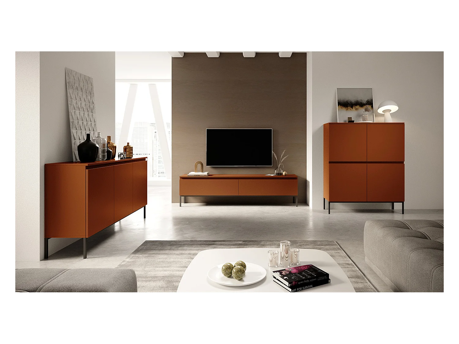 Meuble TV - 175 cm - Rouge brique - Bemmi