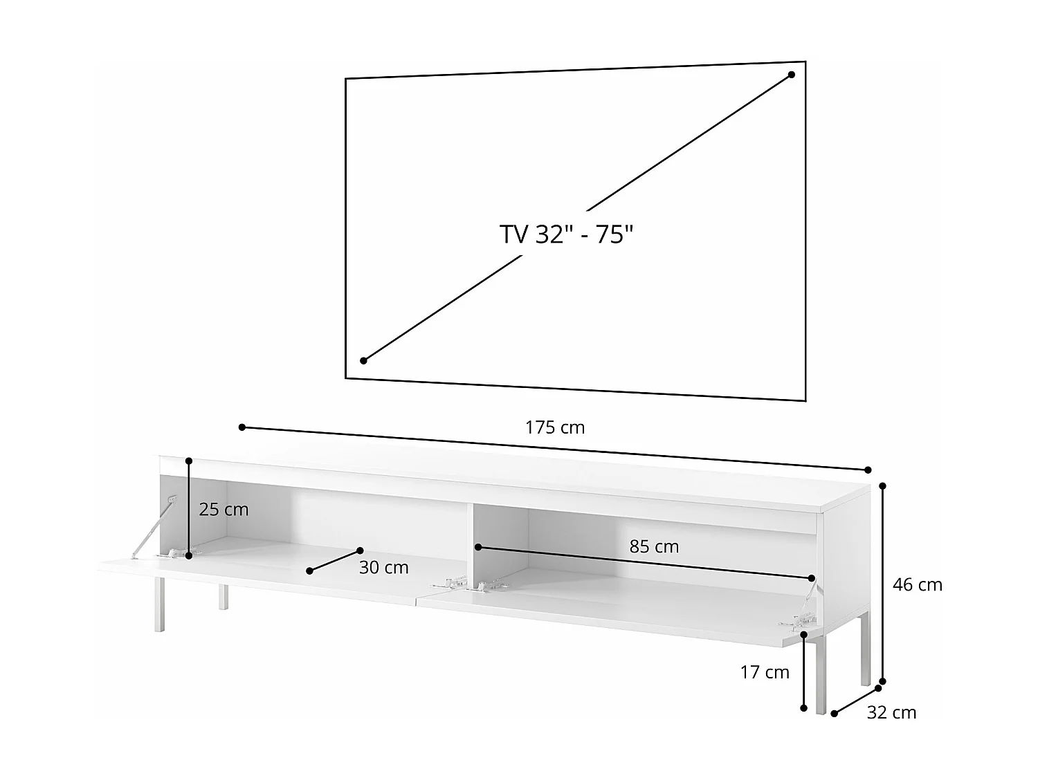 Mobile TV - 175 cm - effetto mattone con piedini neri - BEMMI