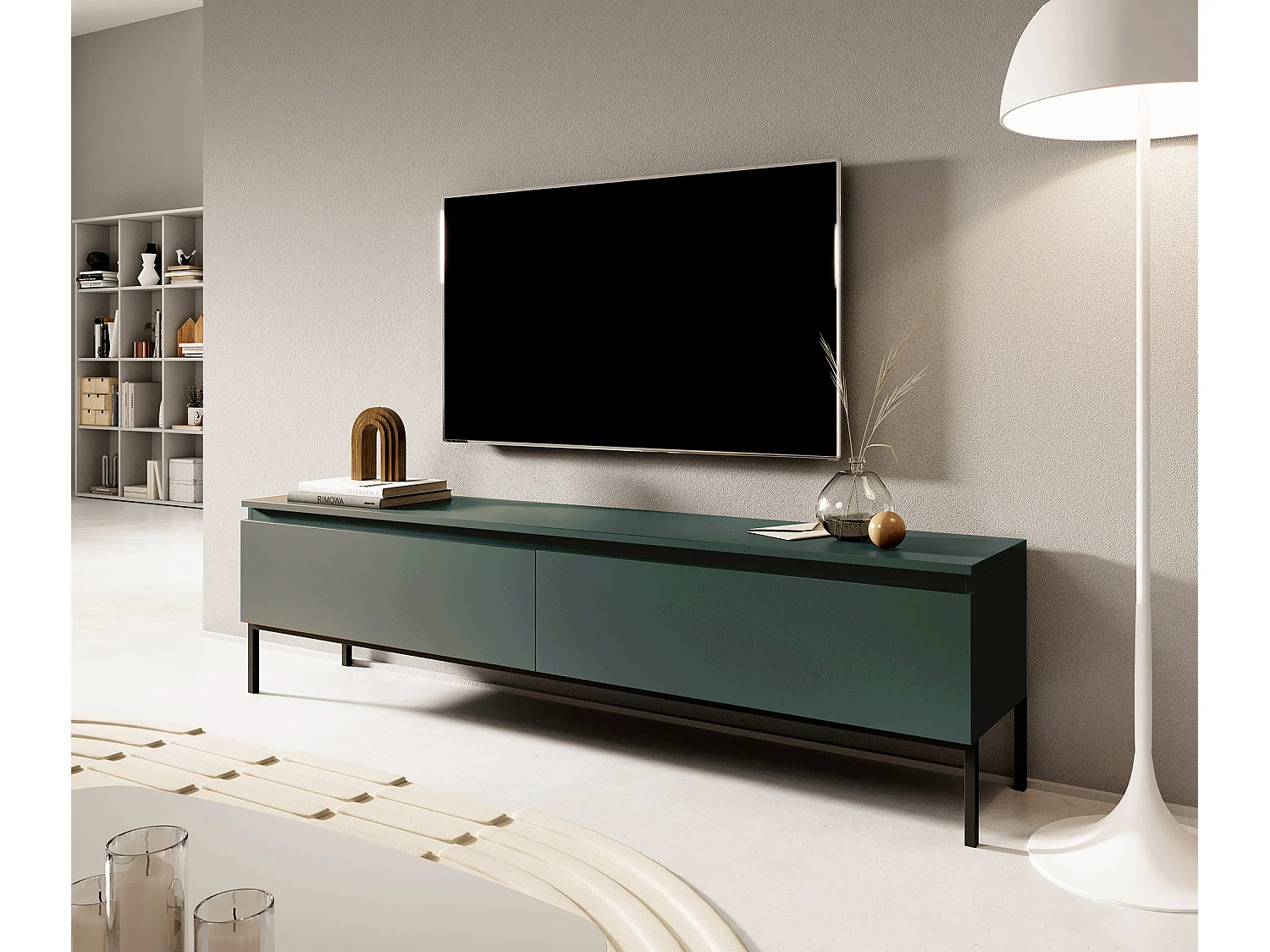 TV-Lowboard 175 cm, Dunkelgrün mit Metallbeinen - Bemmi