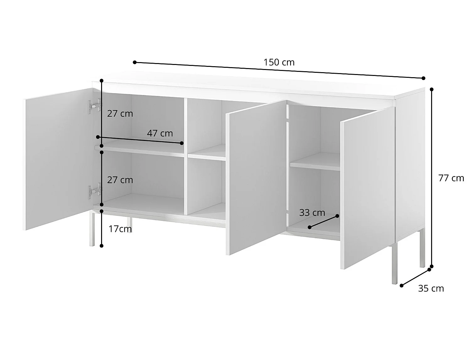 Driedeurs ladekast - 150 cm - Baksteenrood - Bemmi