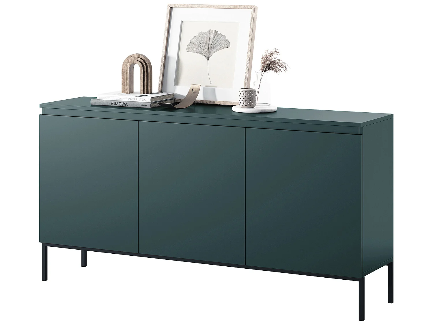Sideboard 3-türig 150 cm, Dunkelgrün mit Metallbeinen - Bemmi