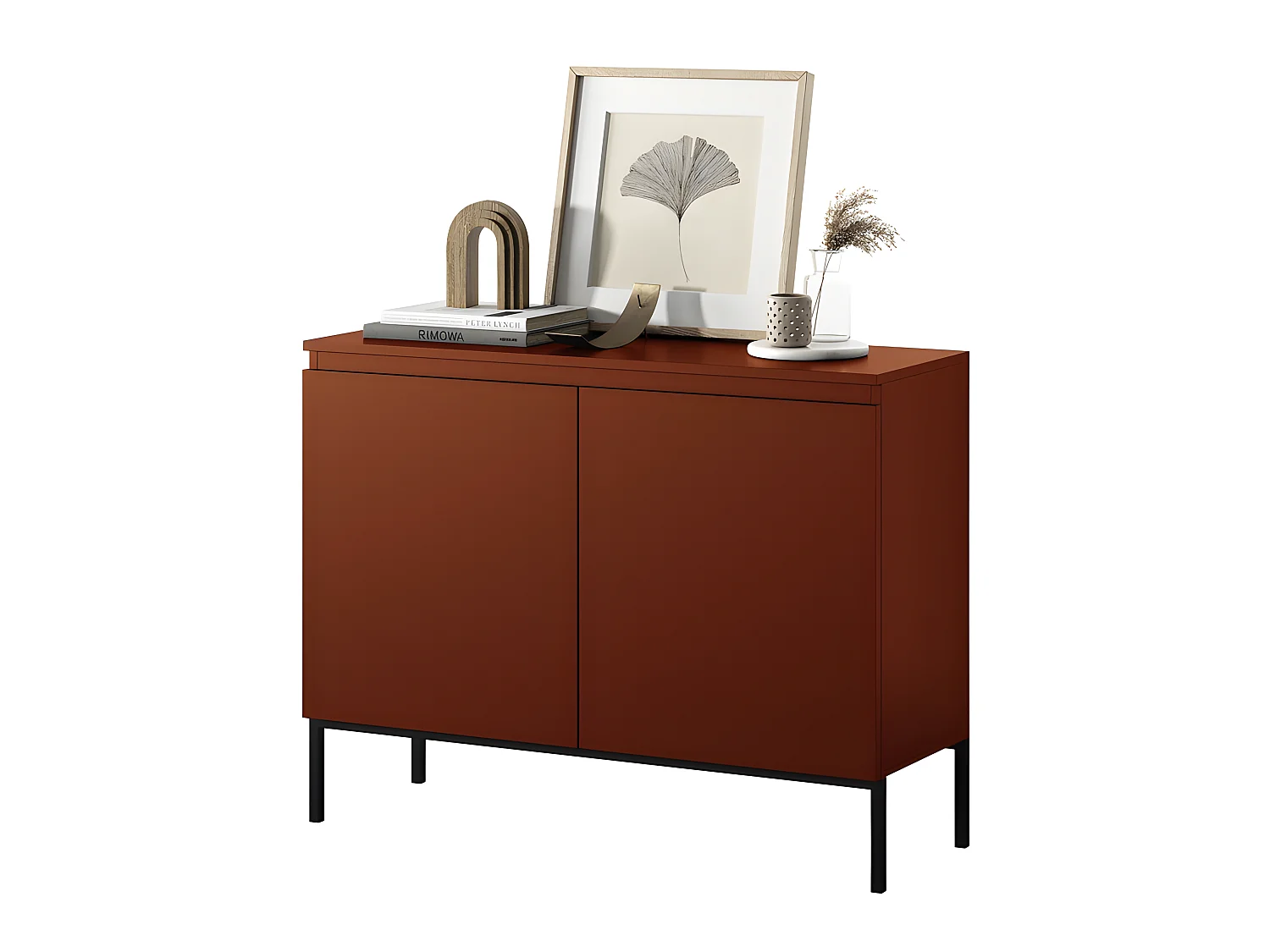 Sideboard 2-türig 100 cm, Ziegelrot mit Metallbeinen - Bemmi