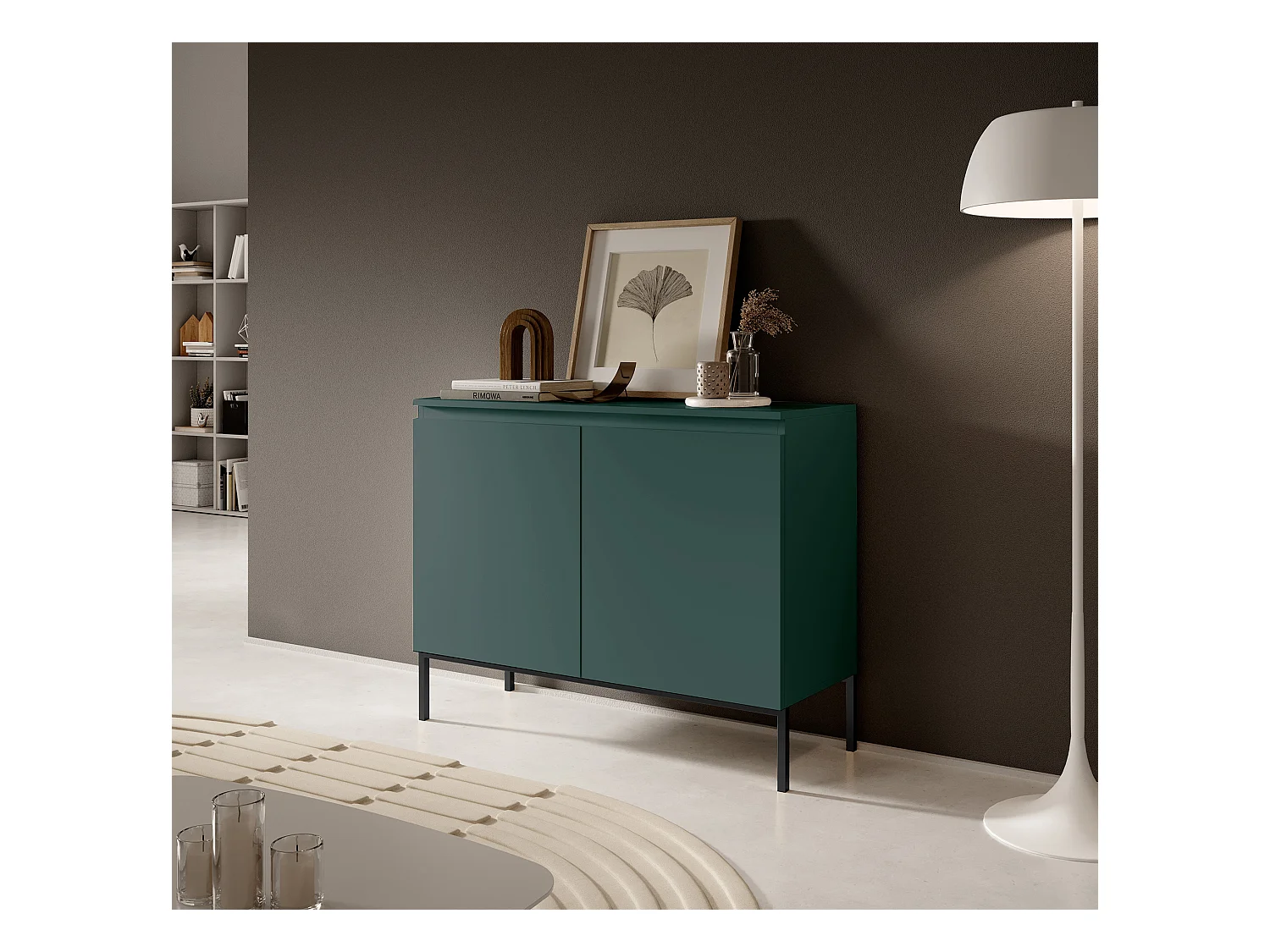 Sideboard 2-türig 100 cm, Dunkelgrün mit Metallbeinen - Bemmi