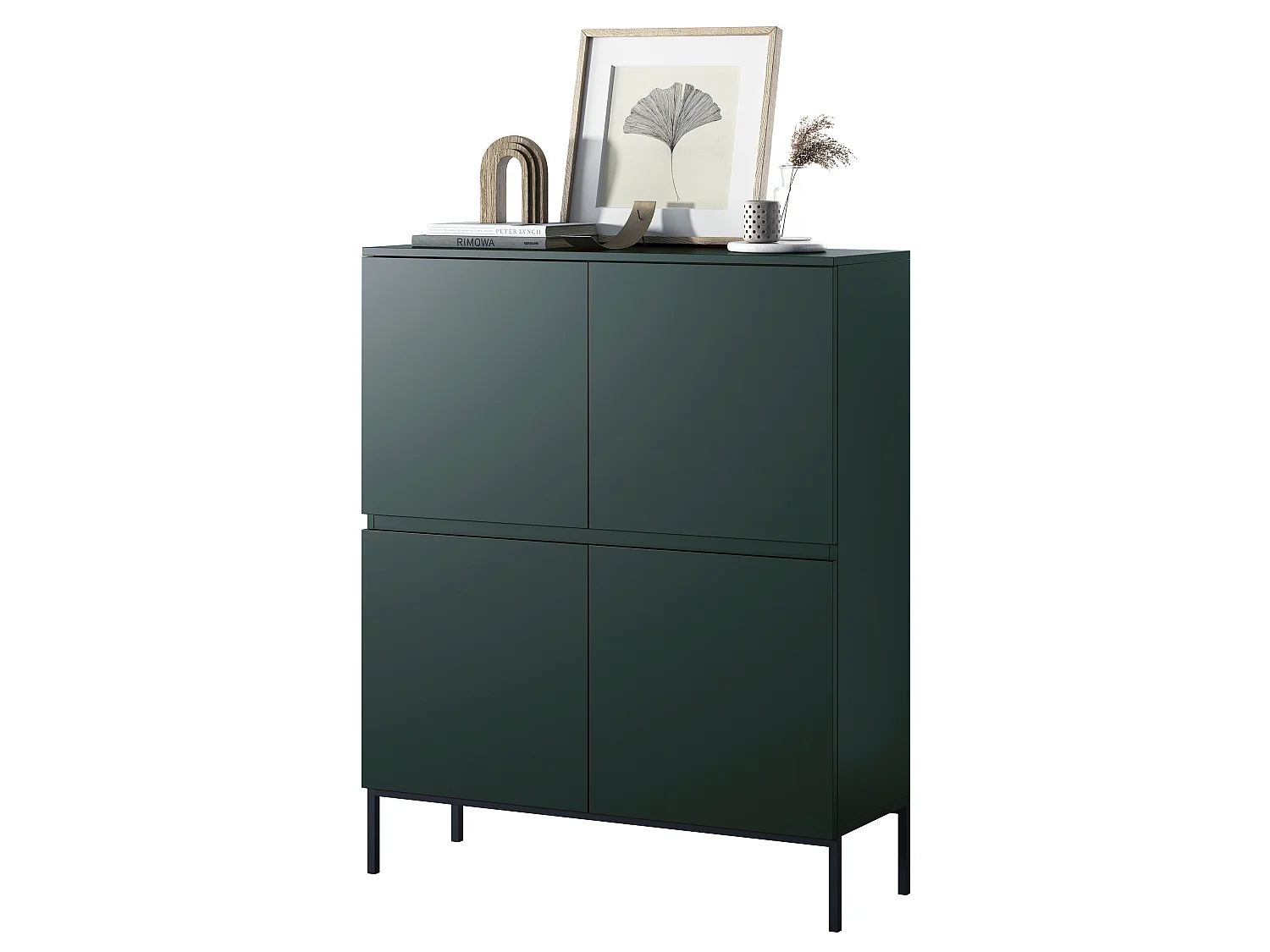 Highboard 4-türig 100 cm, Dunkelgrün mit Metallbeinen - Bemmi