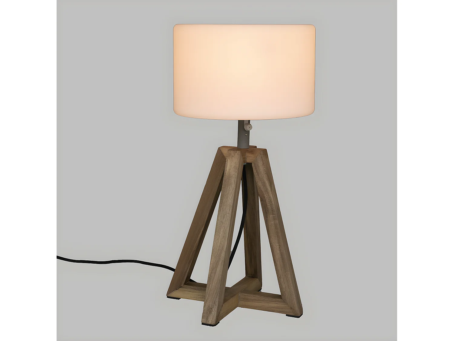 Lampe à poser d'extérieur pieds en Bois d'Acacia et abat-jour Blanc H 58 cm