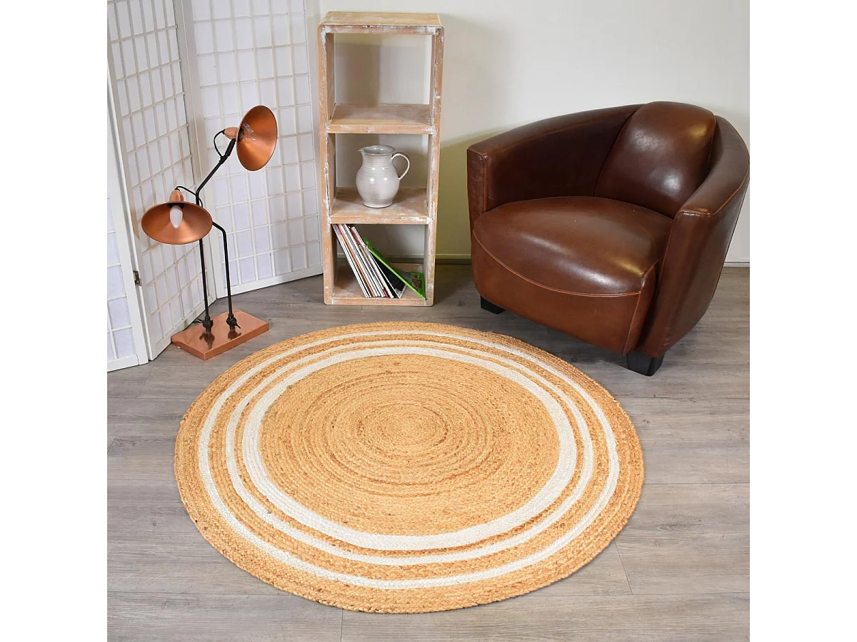 Tappeto rotondo Ø200cm realizzato a mano in juta a tinta unita per ampio soggiorno SUNNY L