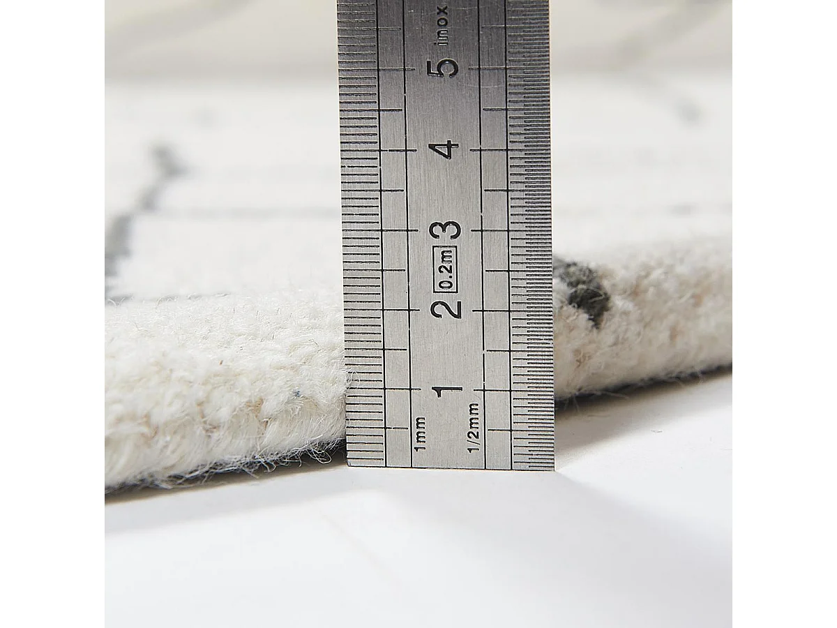 tapis salon 120x170 fait main en laine crème et gris rectangle motif faux uni