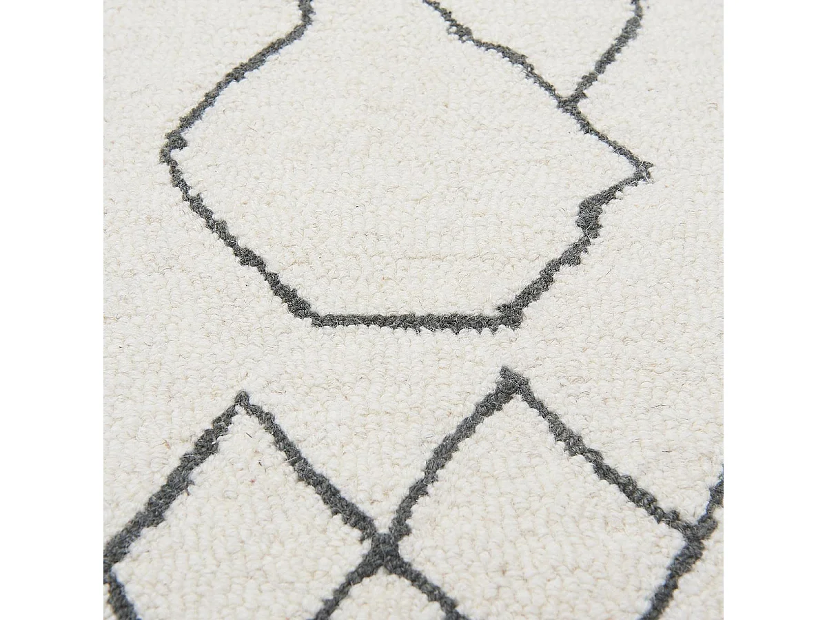 tapis salon 120x170 fait main en laine crème et gris rectangle motif faux uni