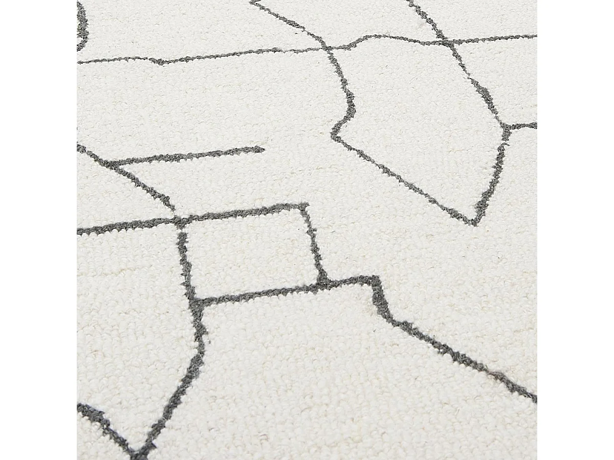 tapis salon 120x170 fait main en laine crème et gris rectangle motif faux uni