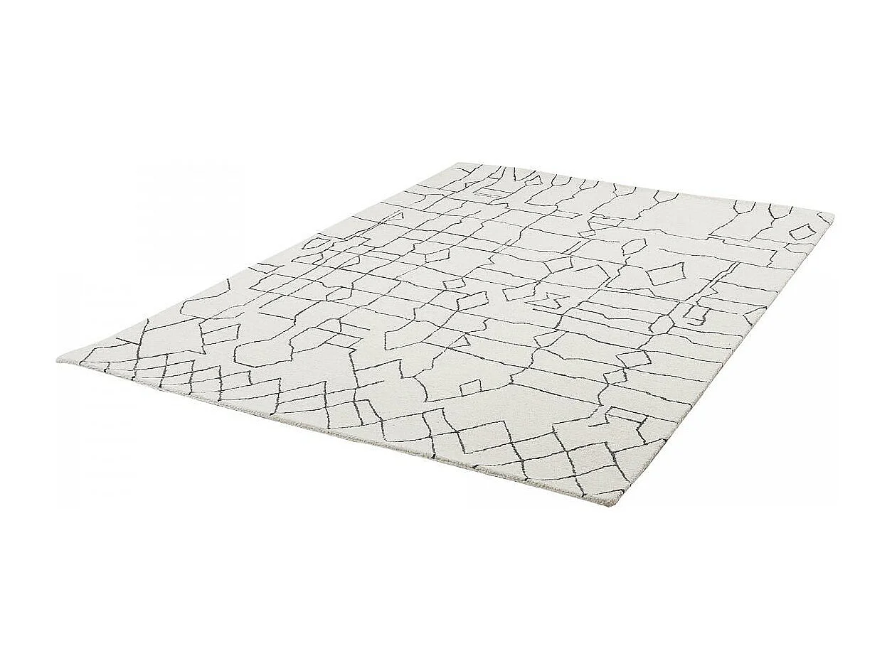 tapis salon 120x170 fait main en laine crème et gris rectangle motif faux uni