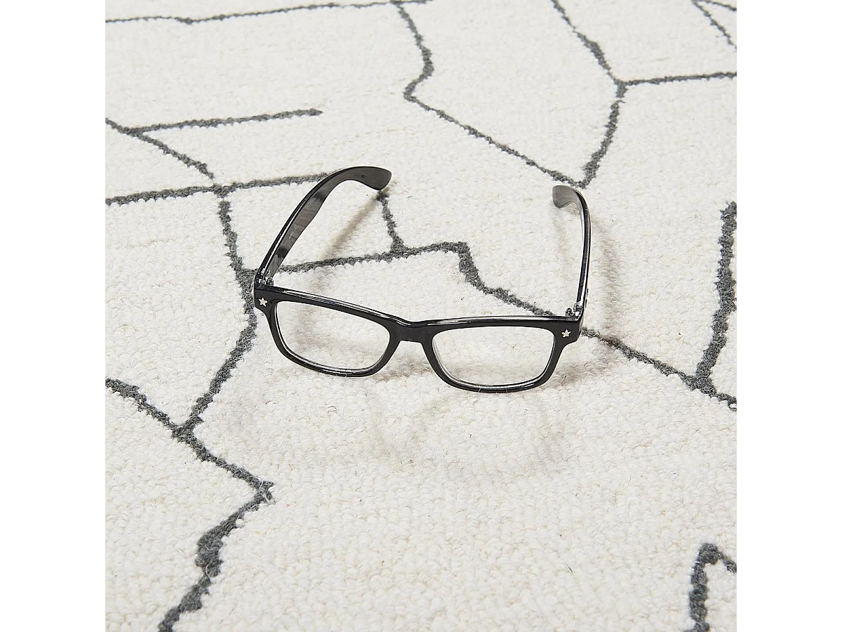 tapis salon 120x170 fait main en laine crème et gris rectangle motif faux uni