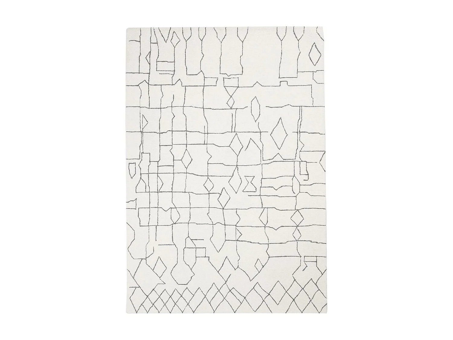 tapis salon 120x170 fait main en laine crème et gris rectangle motif faux uni