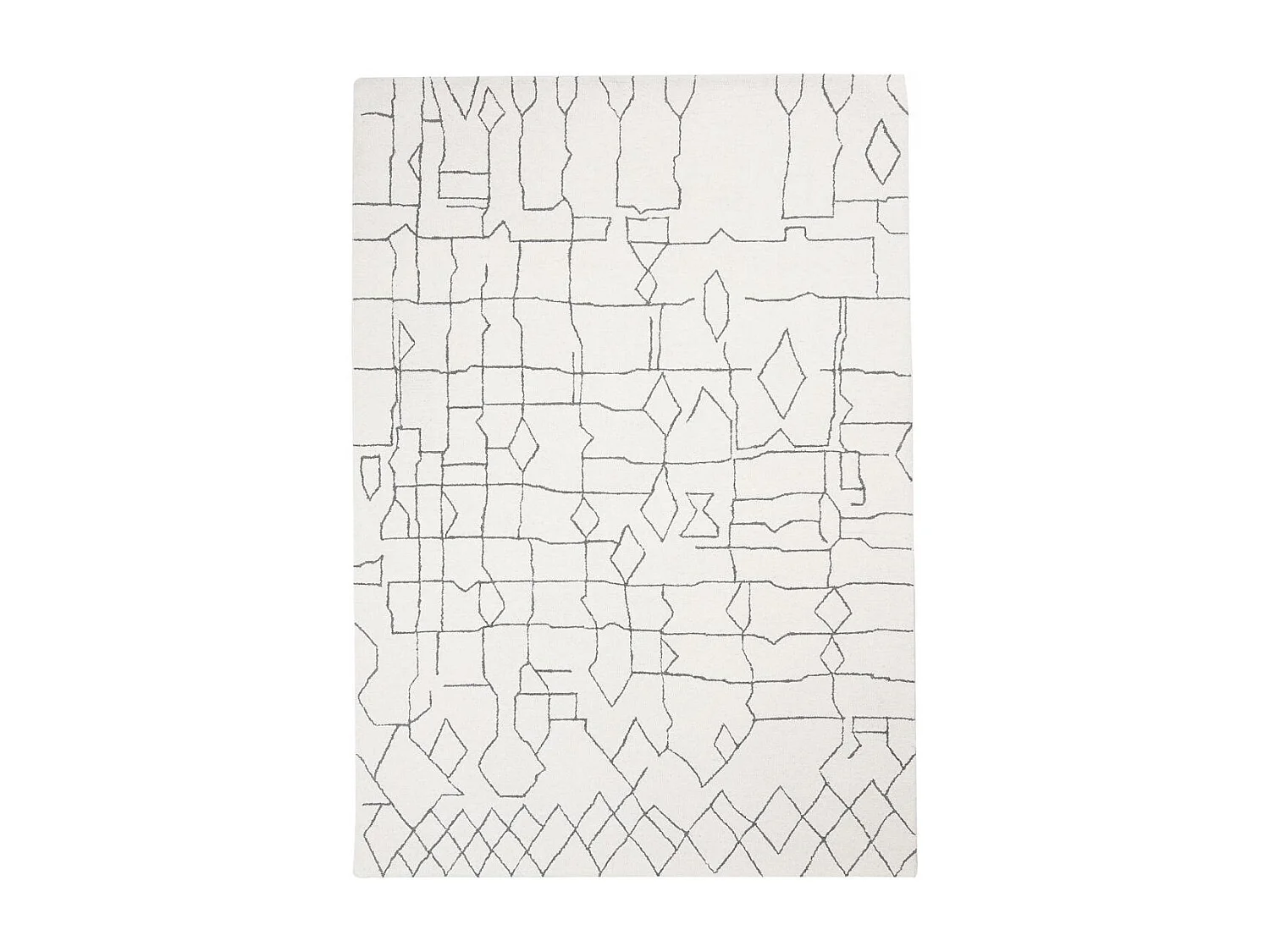 tapis salon 120x170 fait main en laine crème et gris rectangle motif faux uni