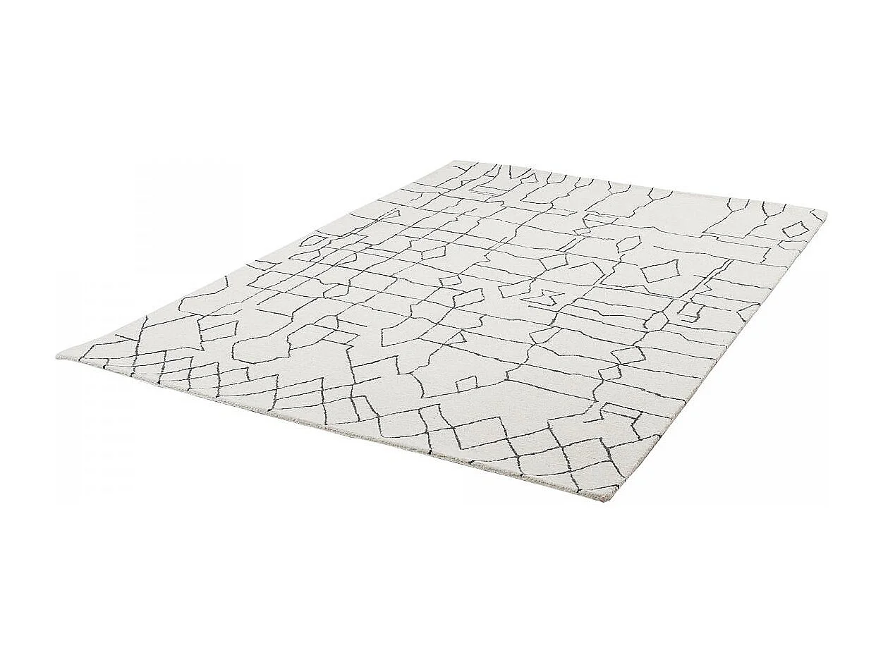 tapis salon 120x170 fait main en laine crème et gris rectangle motif faux uni