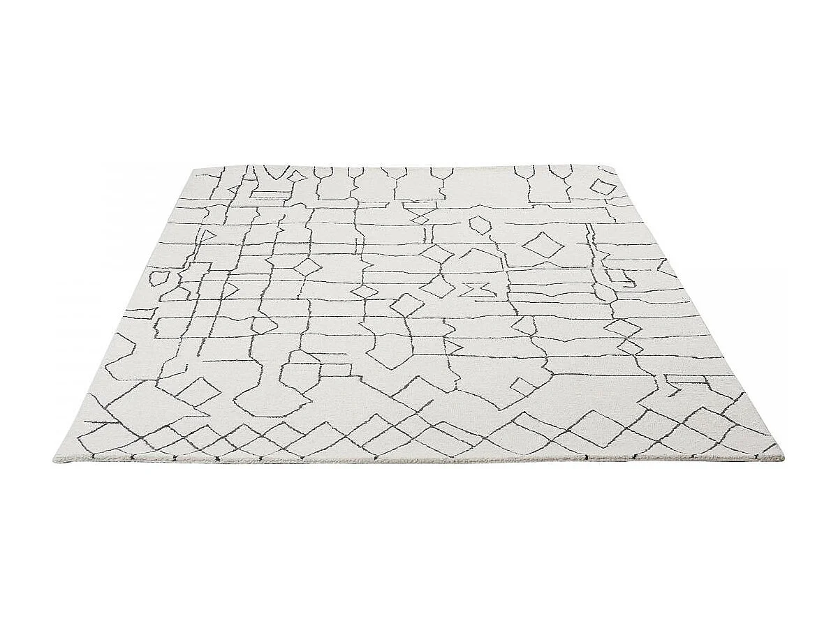 tapis salon 120x170 fait main en laine crème et gris rectangle motif faux uni