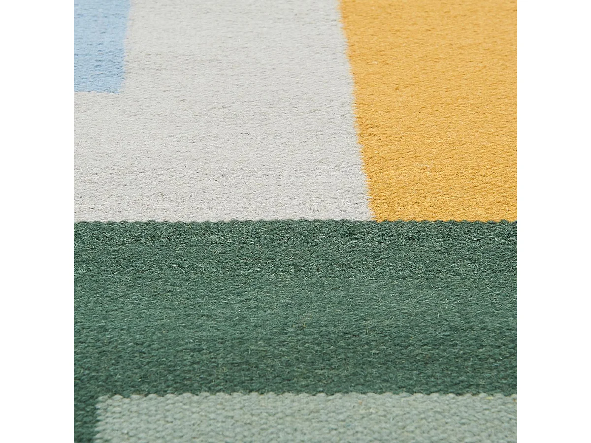 Tappeto Kilim 200x290 rettangolo realizzato a mano in lana gialla e verde