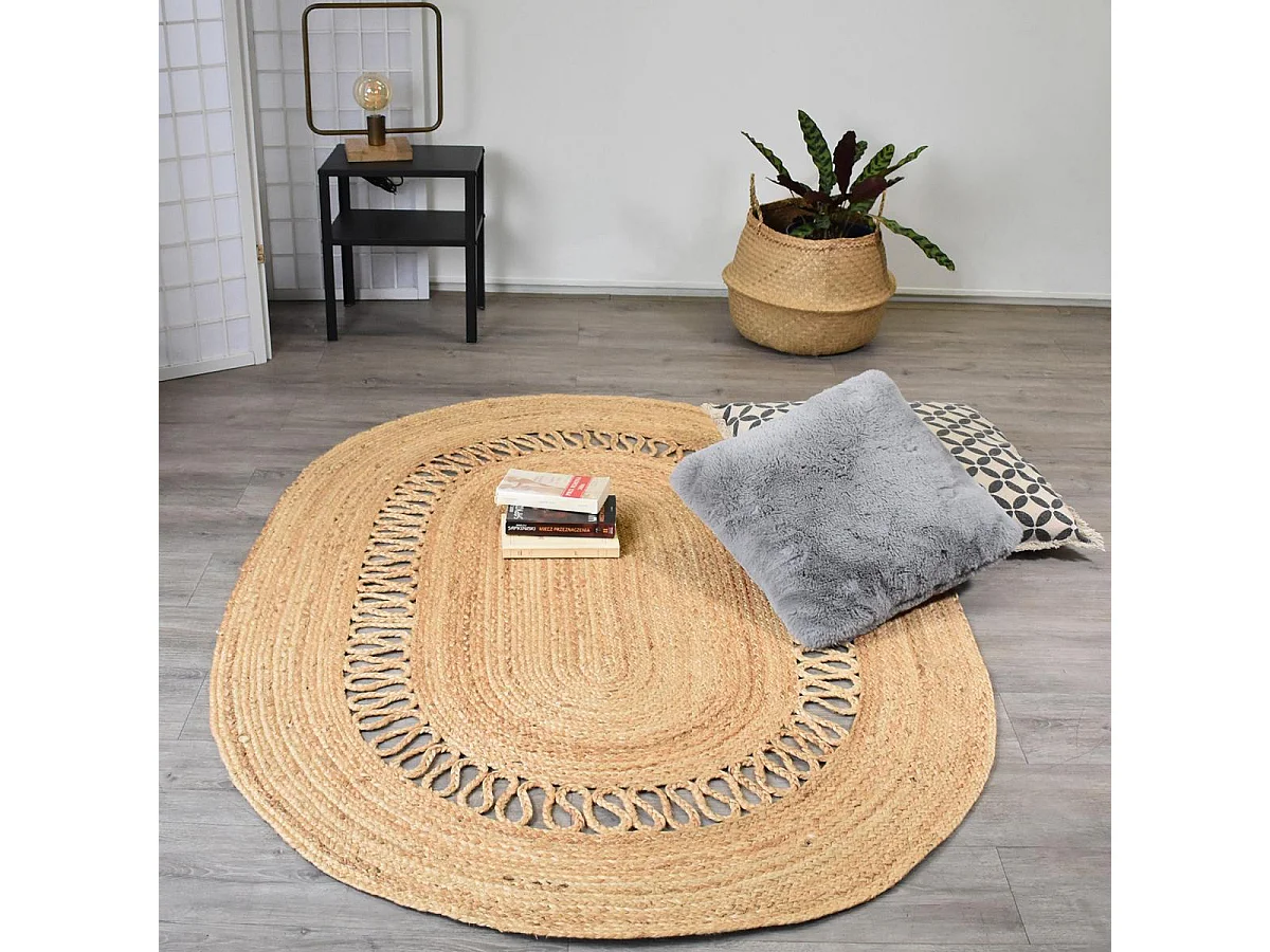 Tapis jute 160x230 ovale fait main beige JUTOVAL