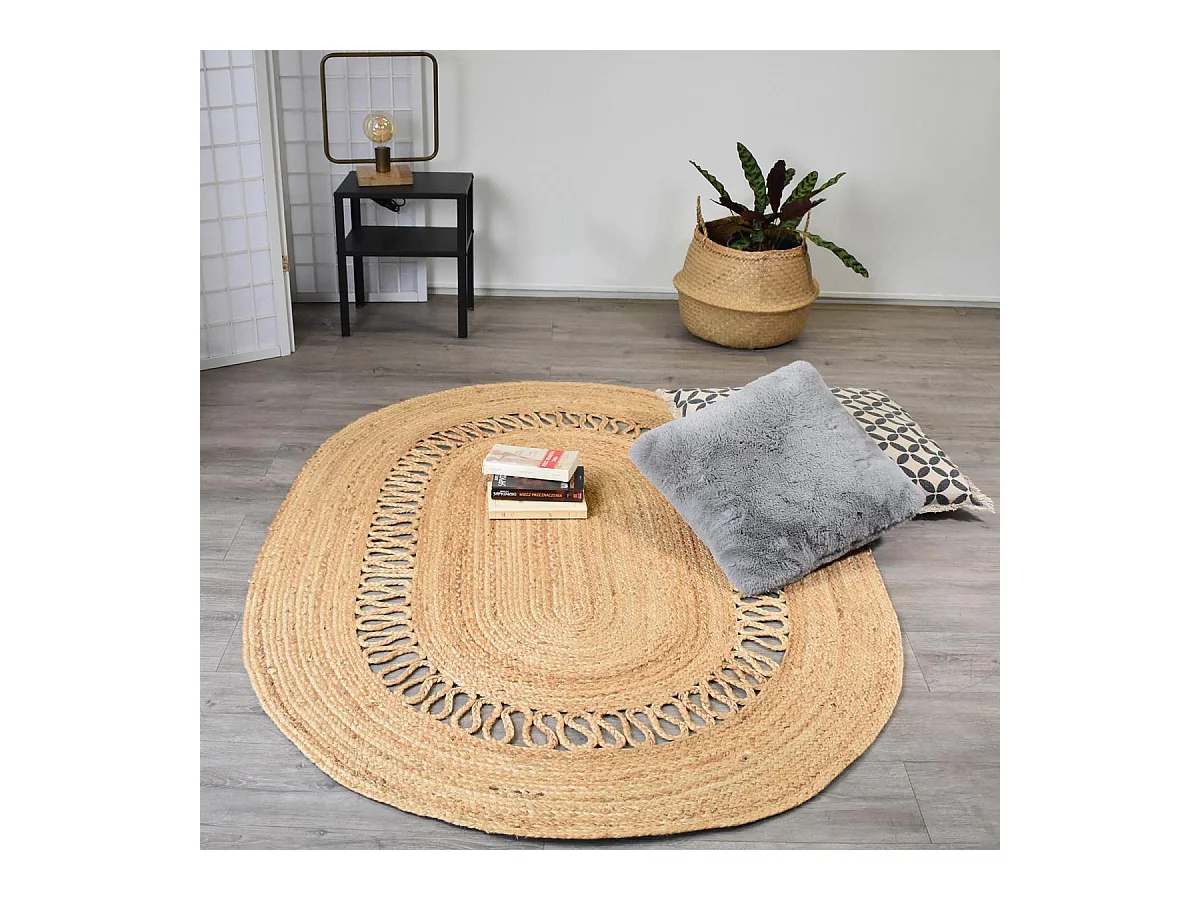 Tapis jute 200x290 ovale fait main beige JUTOVAL