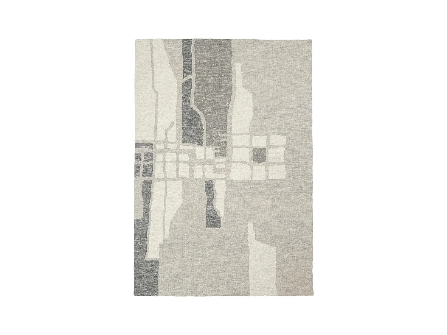 tapis salon 120x170 fait main en laine gris et crème motif géométrique