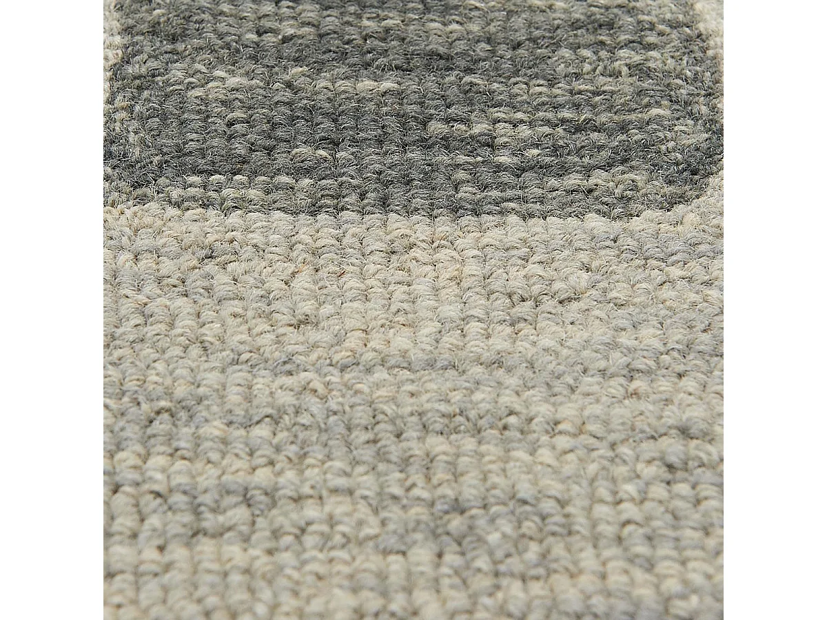 tapis salon 120x170 fait main en laine gris et crème motif géométrique