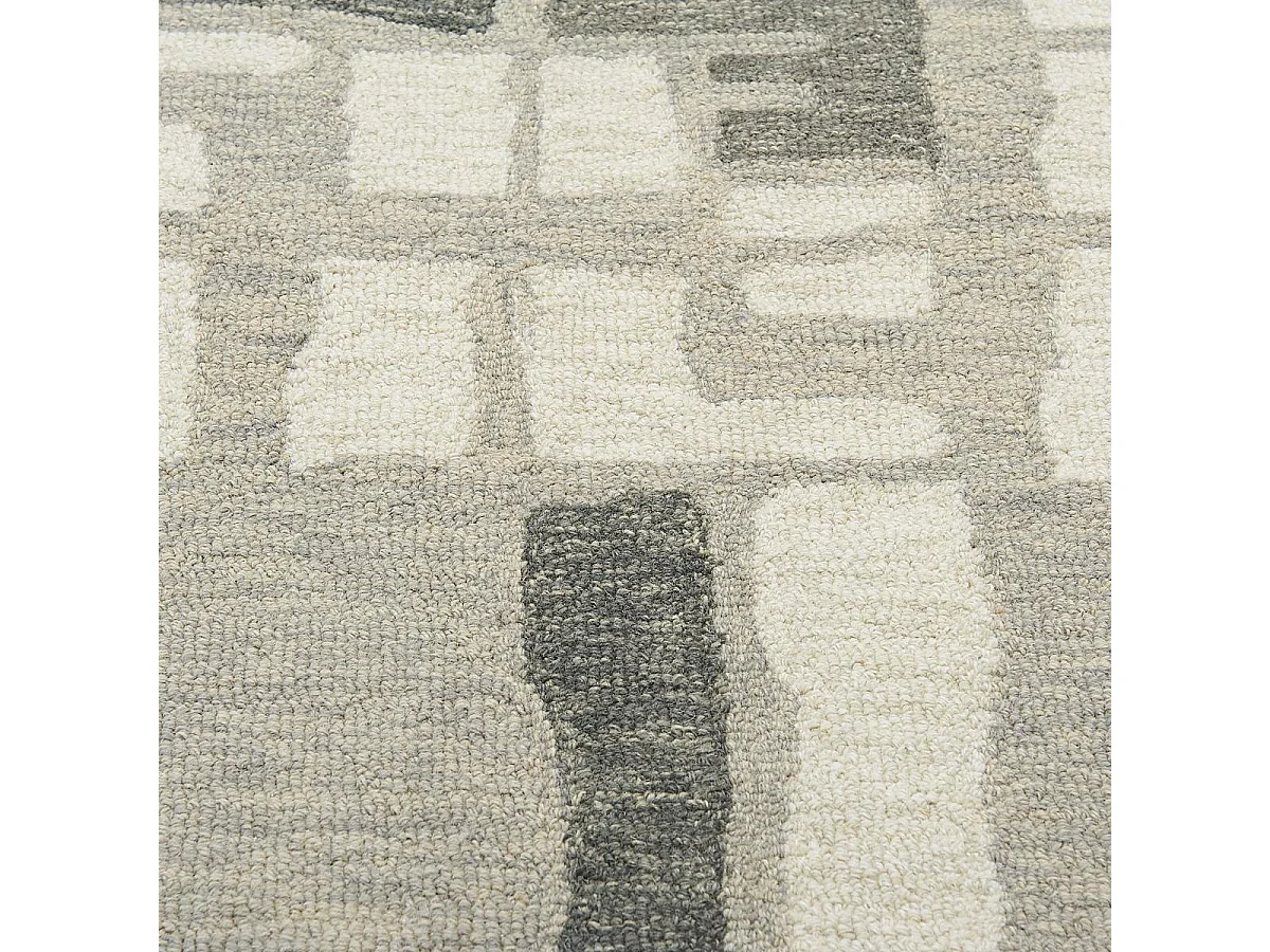 tapis salon 120x170 fait main en laine gris et crème motif géométrique