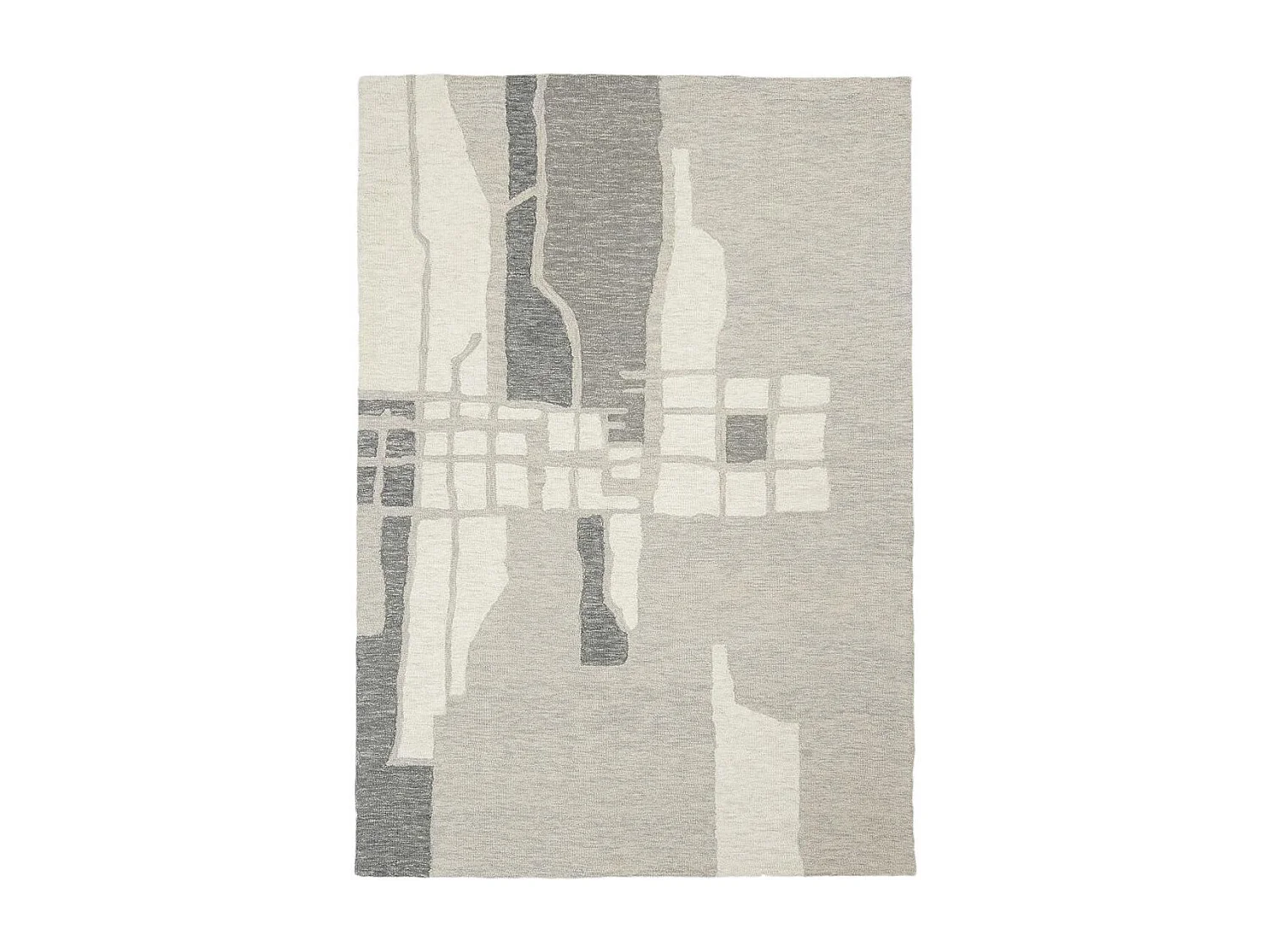 tapis salon 120x170 fait main en laine gris et crème motif géométrique