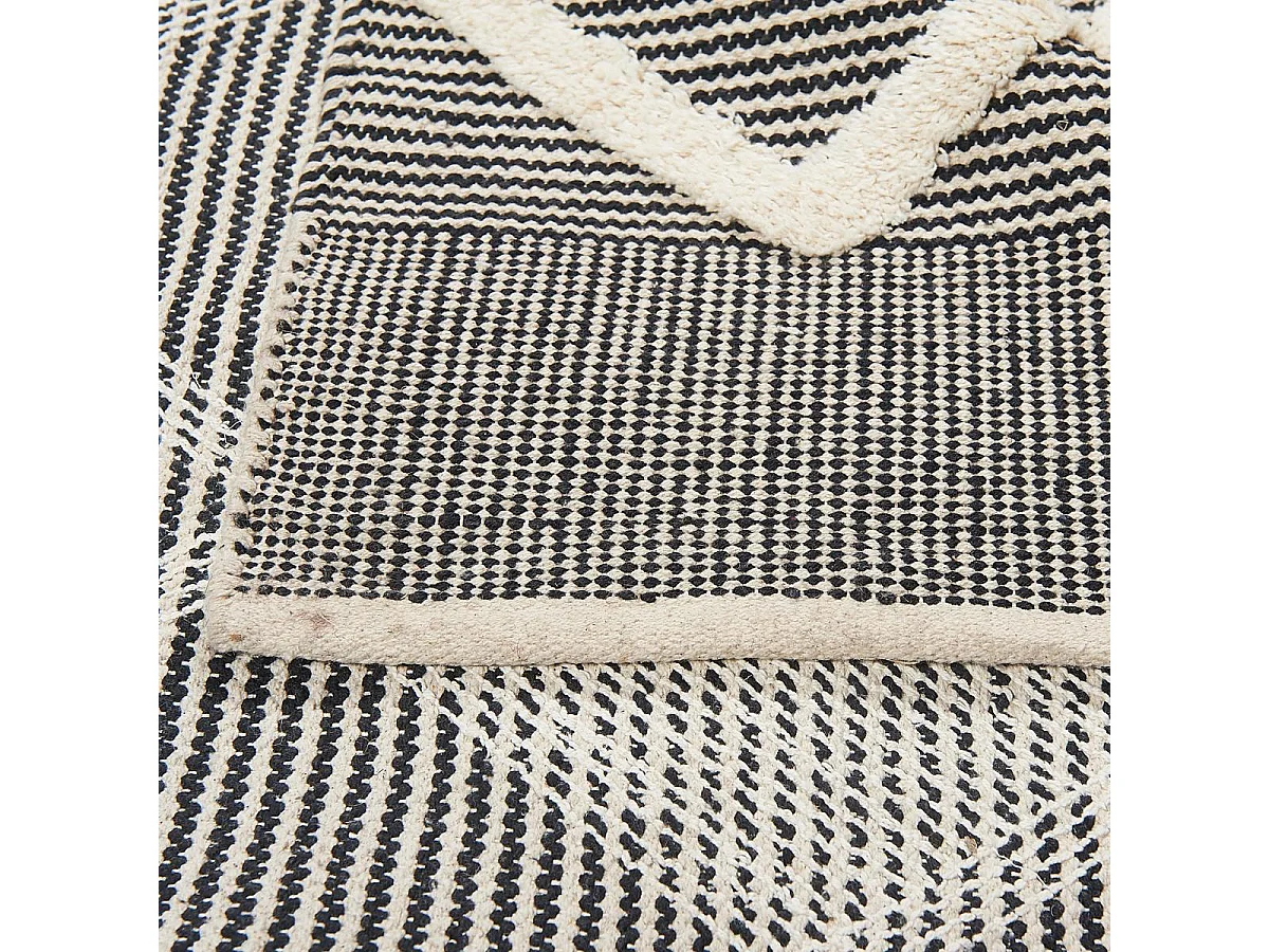 tapis salon 120x170 fait main en coton gris et crème rectangle motif faux uni