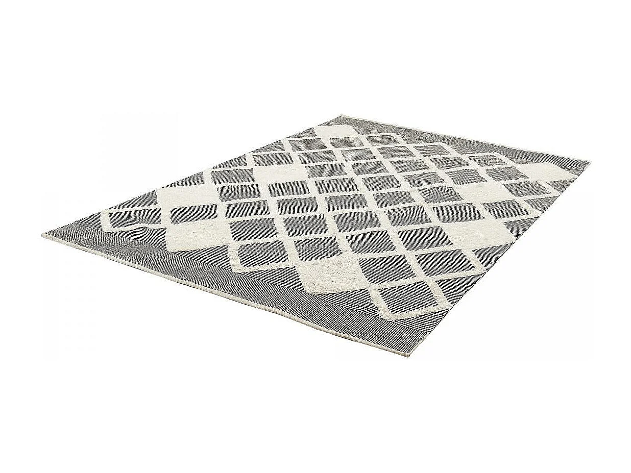 tapis salon 120x170 fait main en coton gris et crème rectangle motif faux uni