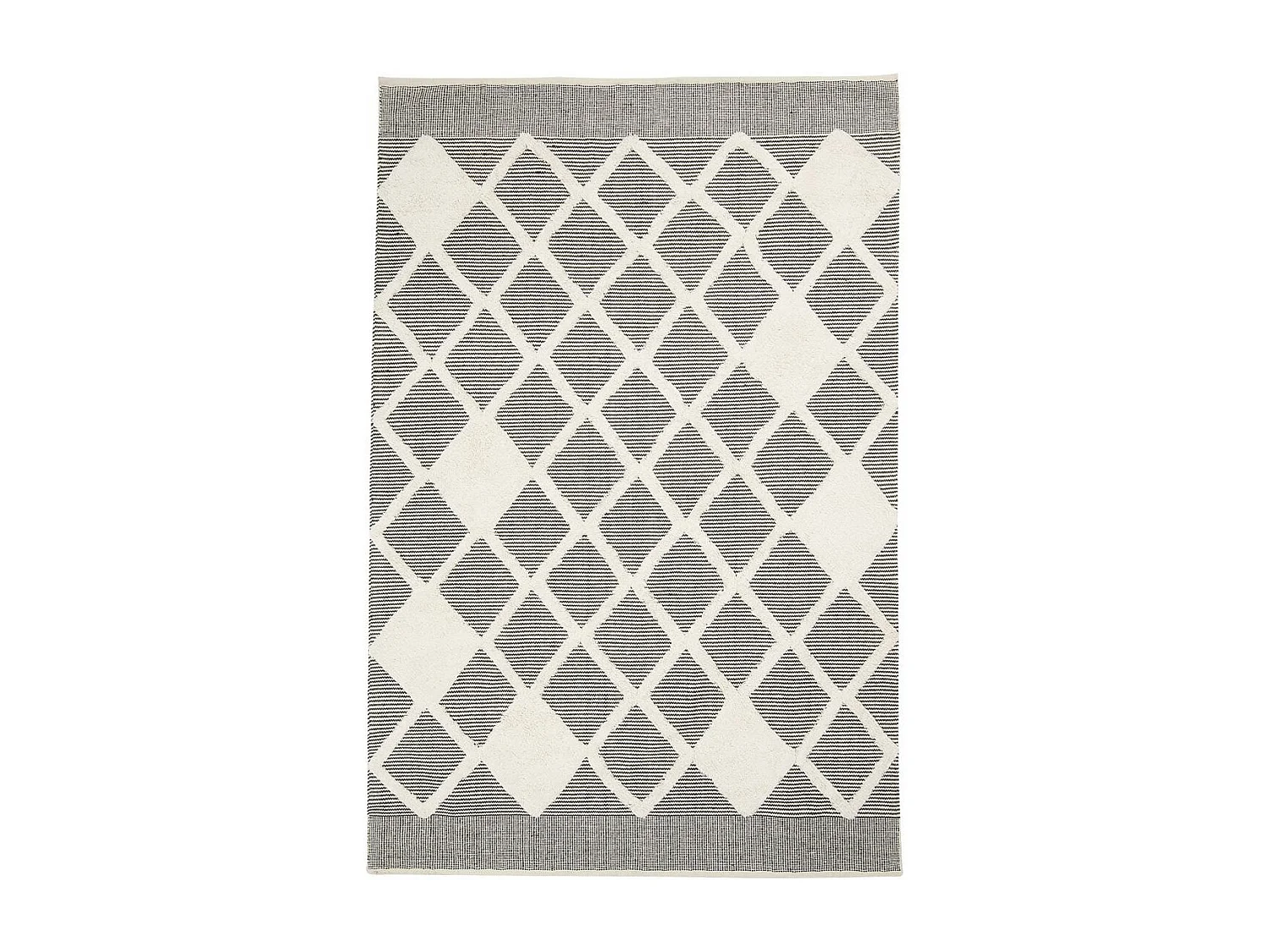 tapis salon 120x170 fait main en coton gris et crème rectangle motif faux uni