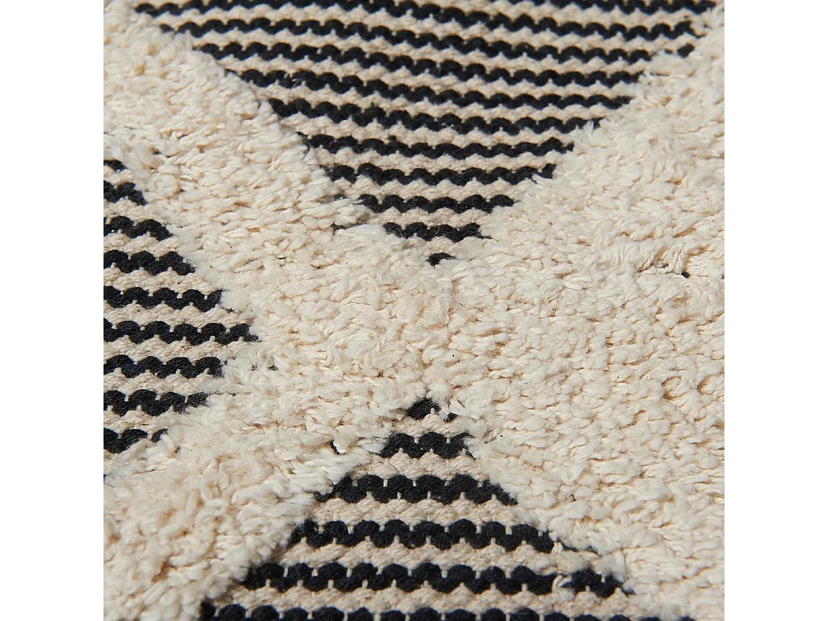 tapis salon 120x170 fait main en coton gris et crème rectangle motif faux uni