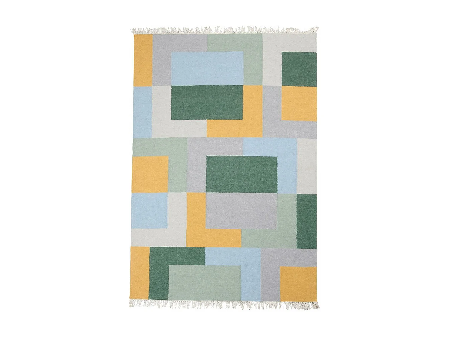 Tapis kilim 160x230 rectangle fait main en laine jaune et vert